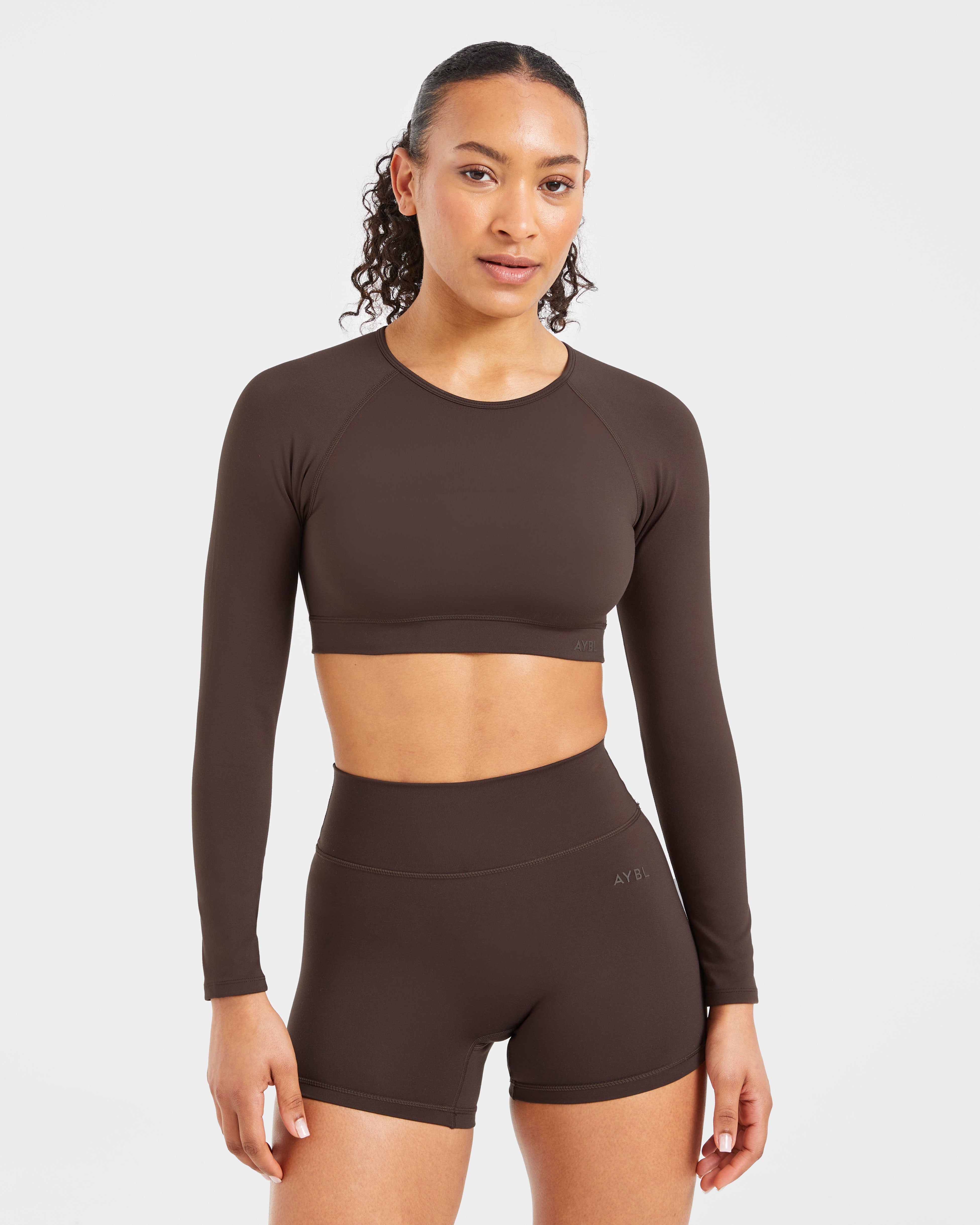 Staple Long Sleeve Crop Top - Coffee Brown