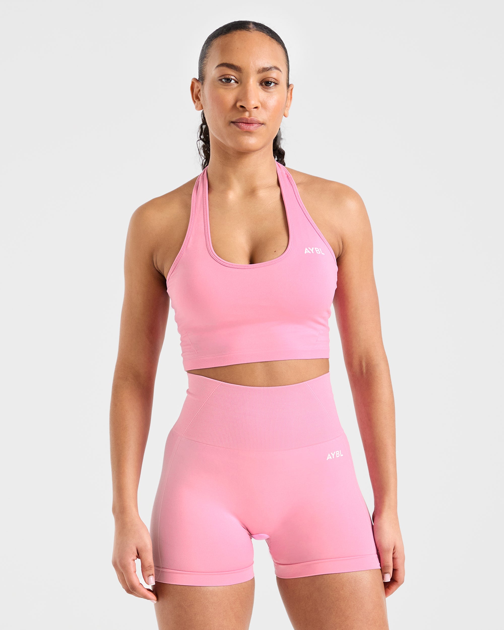 Empower Seamless Halterneck Crop Top Baby Pink