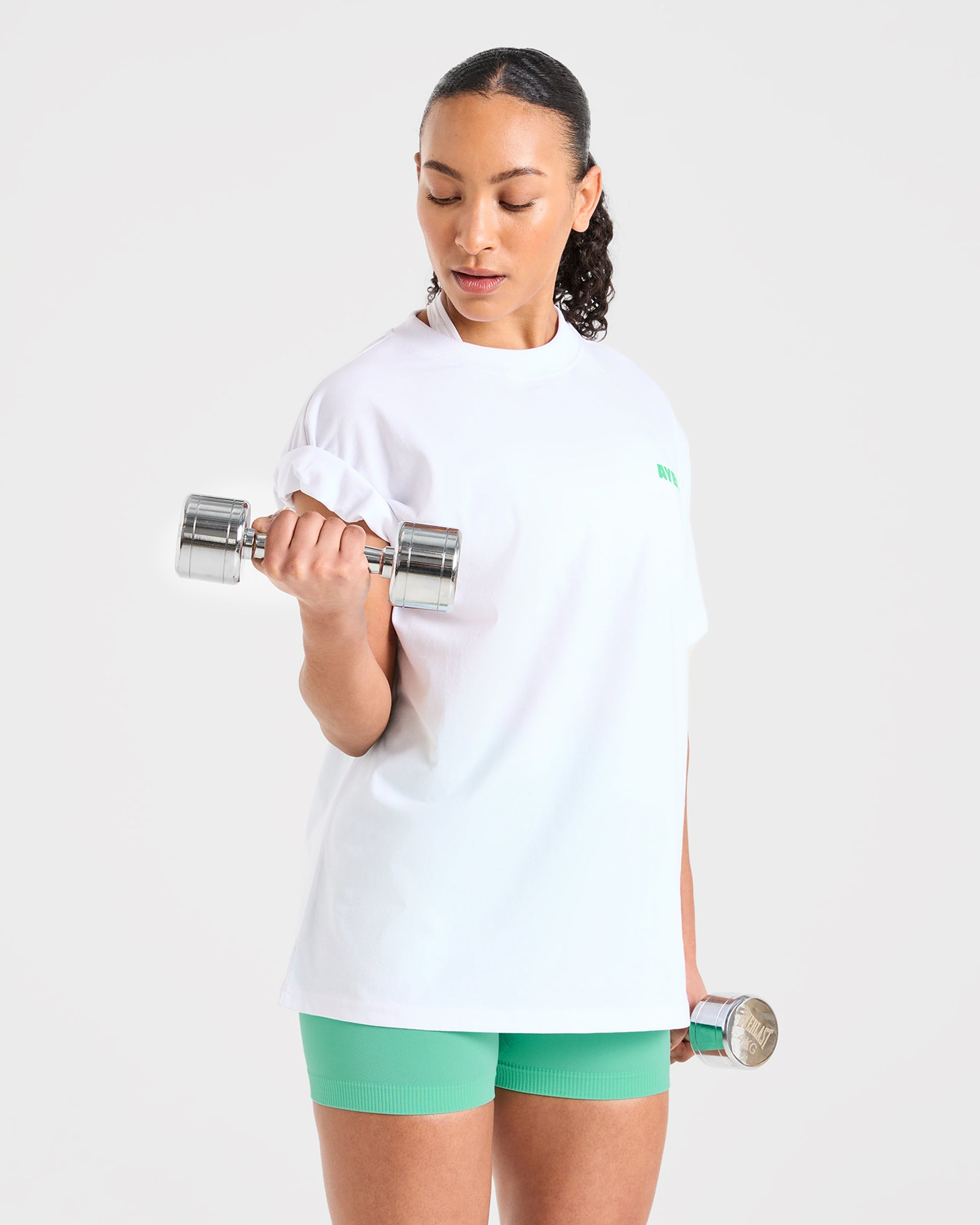 Focused Wavy Oversized T Shirt - White/Green
