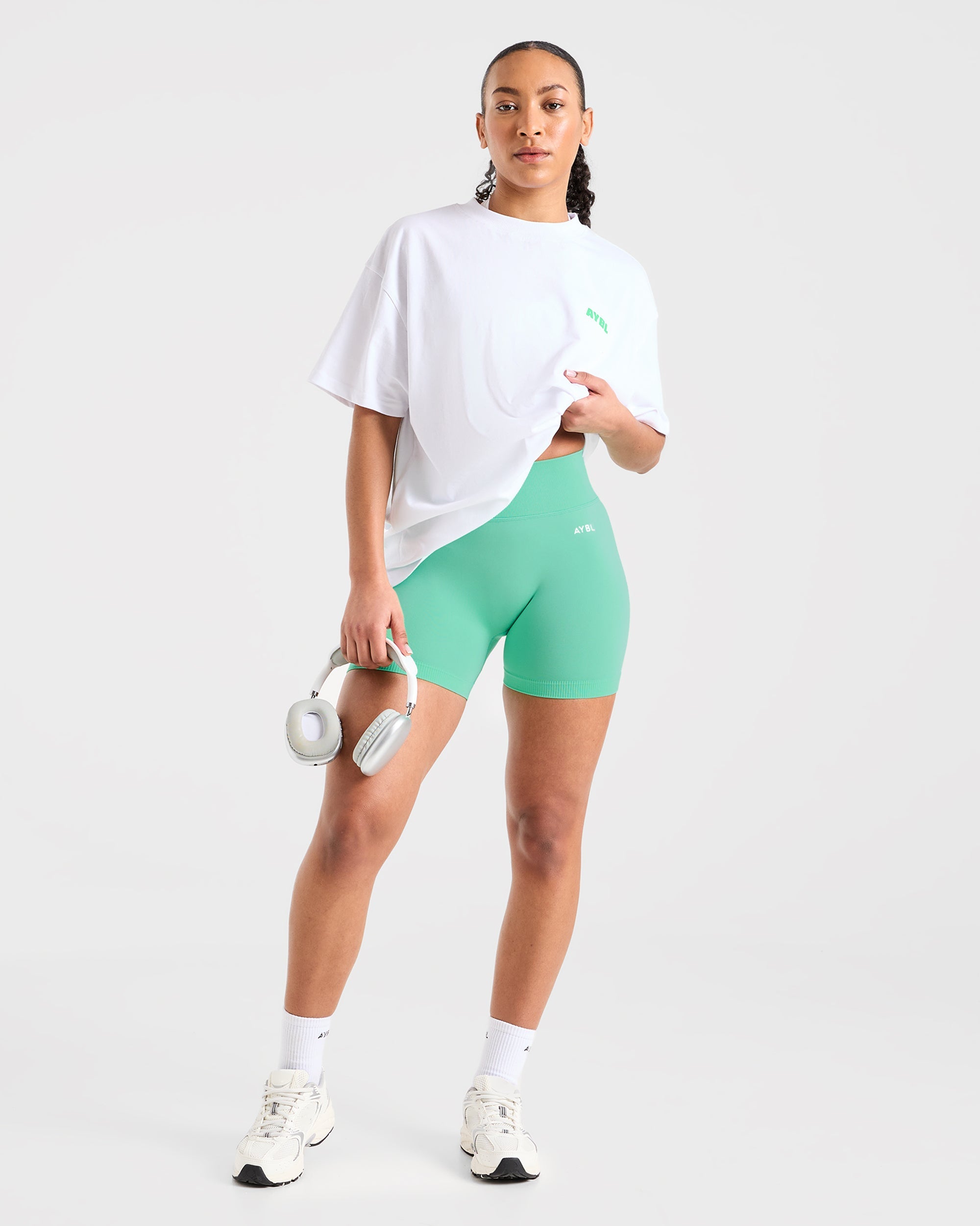 Focused Wavy Oversized T Shirt - White/Green