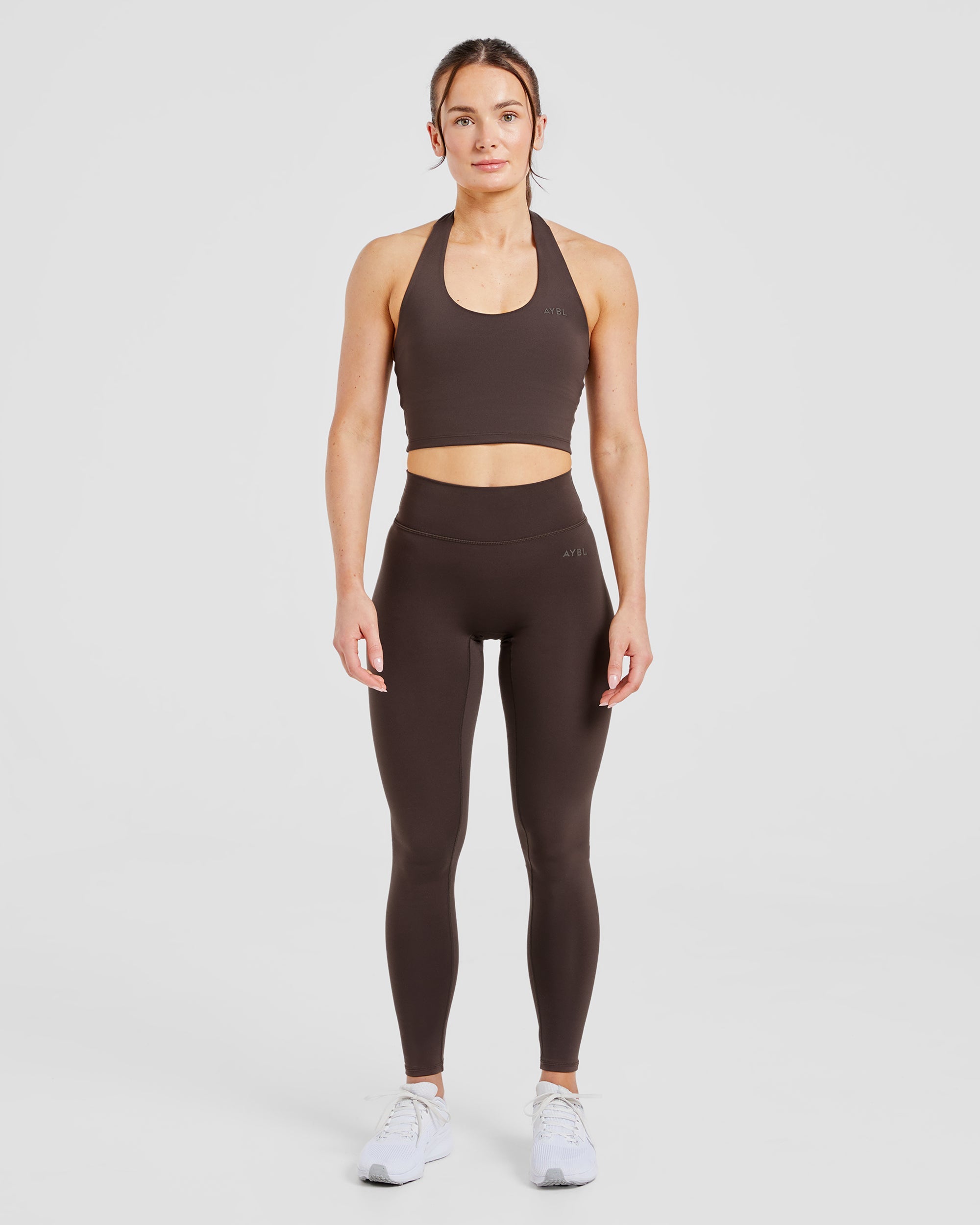 Staple Halterneck Crop Top - Coffee Brown