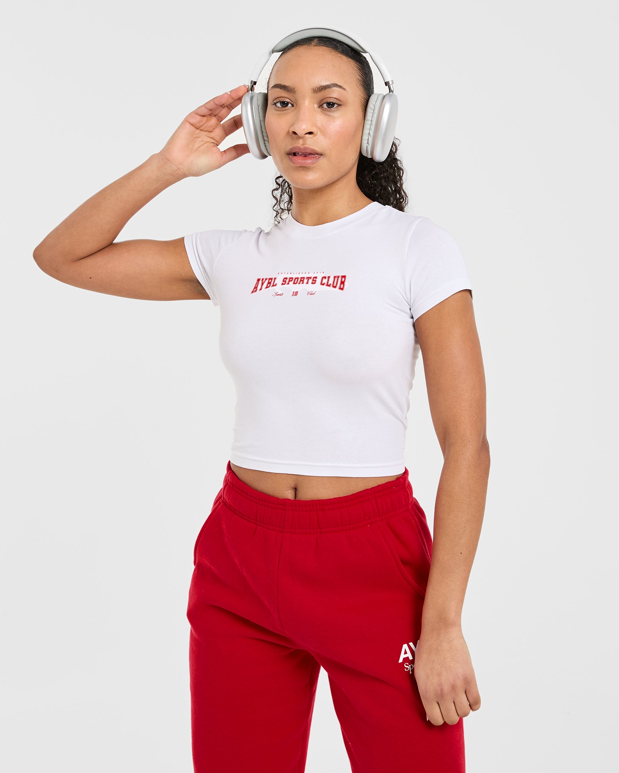 Image 7 from Sports Club Varsity Baby Tee - White/Red