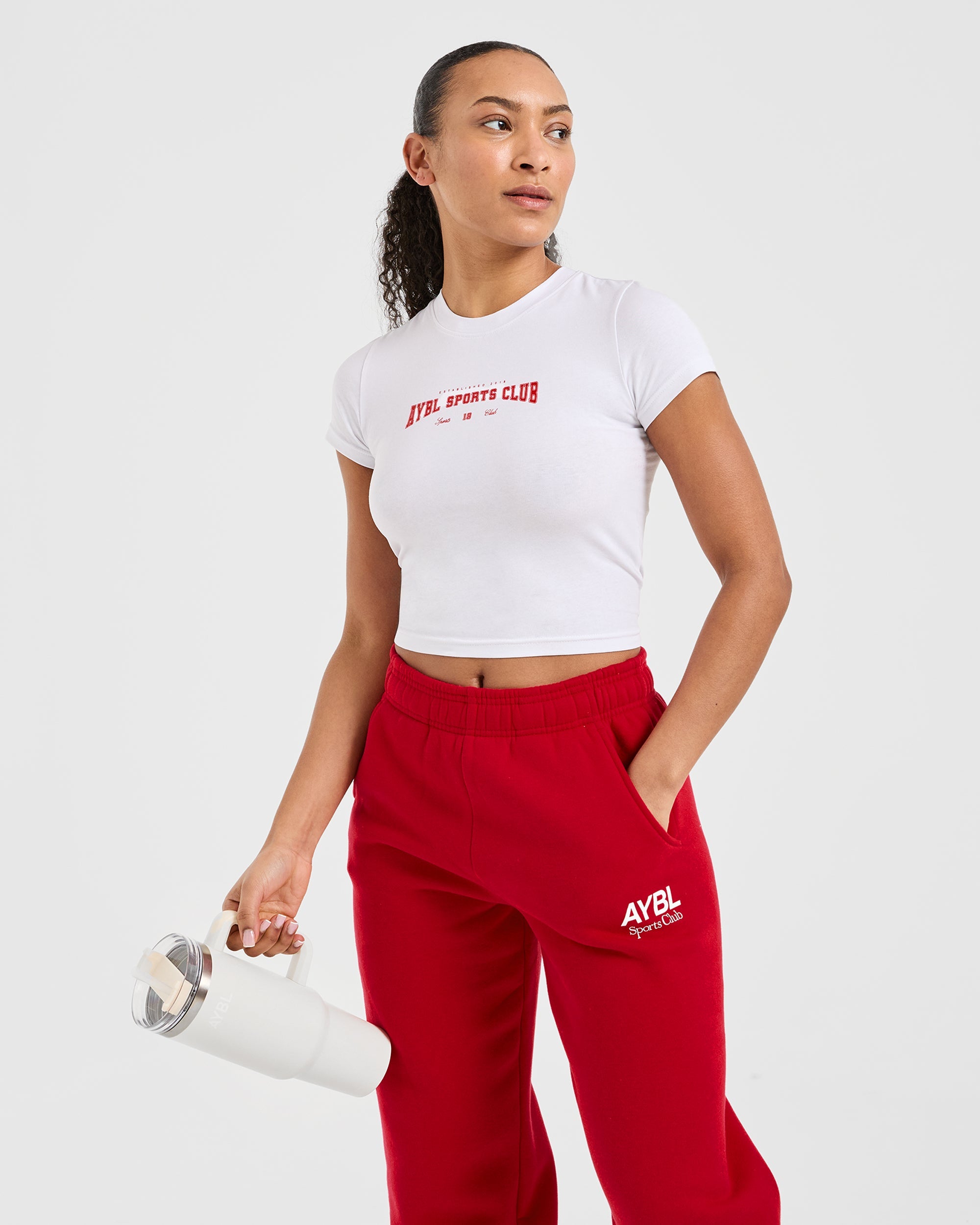 Image 8 from Sports Club Varsity Baby Tee - White/Red