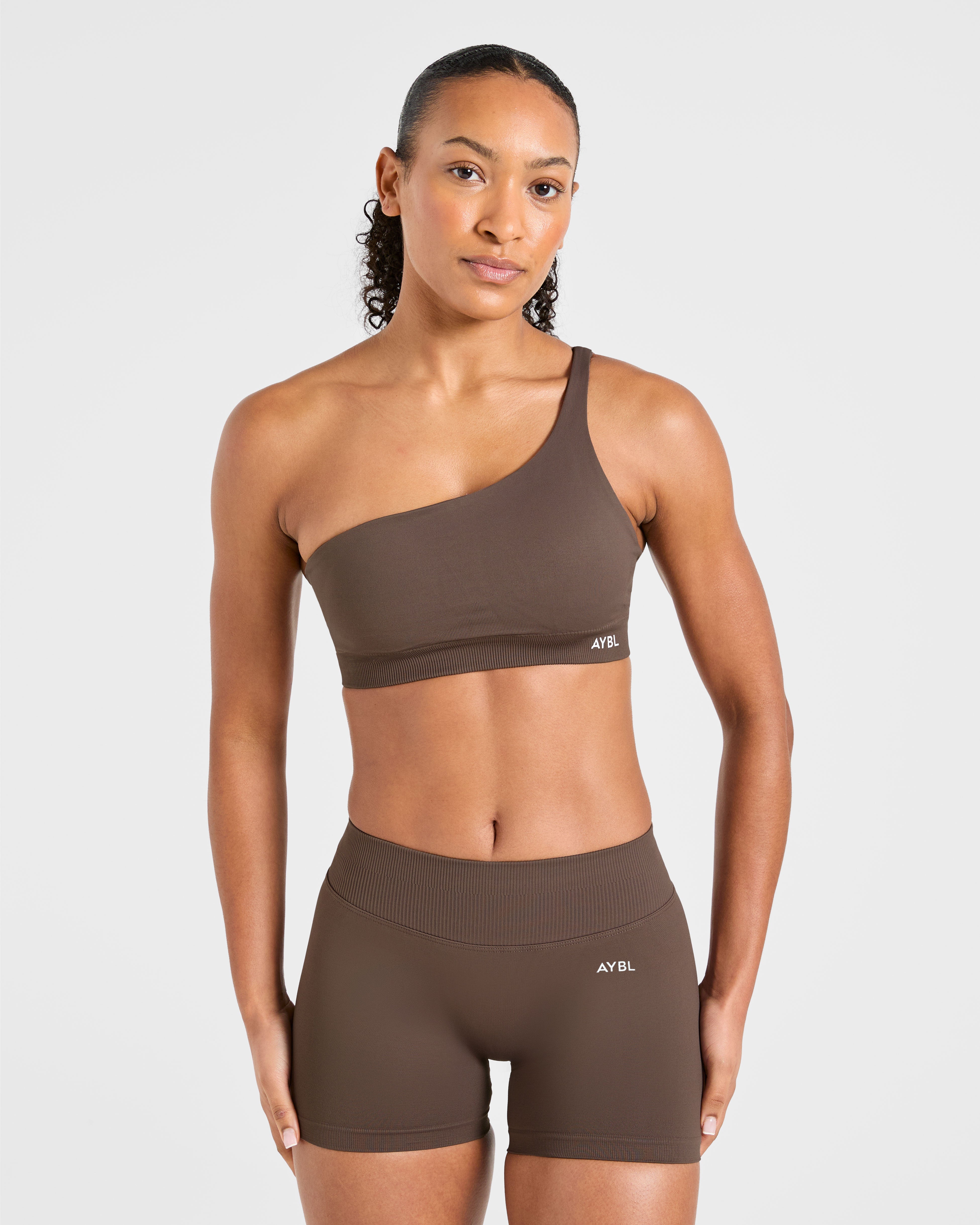 Enhance Seamless One Shoulder Sports Bra - Brown