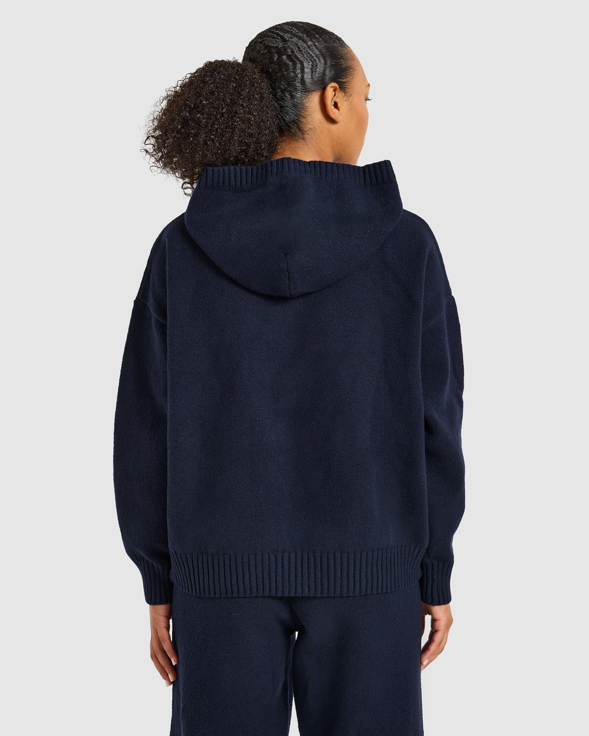 Varsity Oversized Knitted Hoodie - Navy