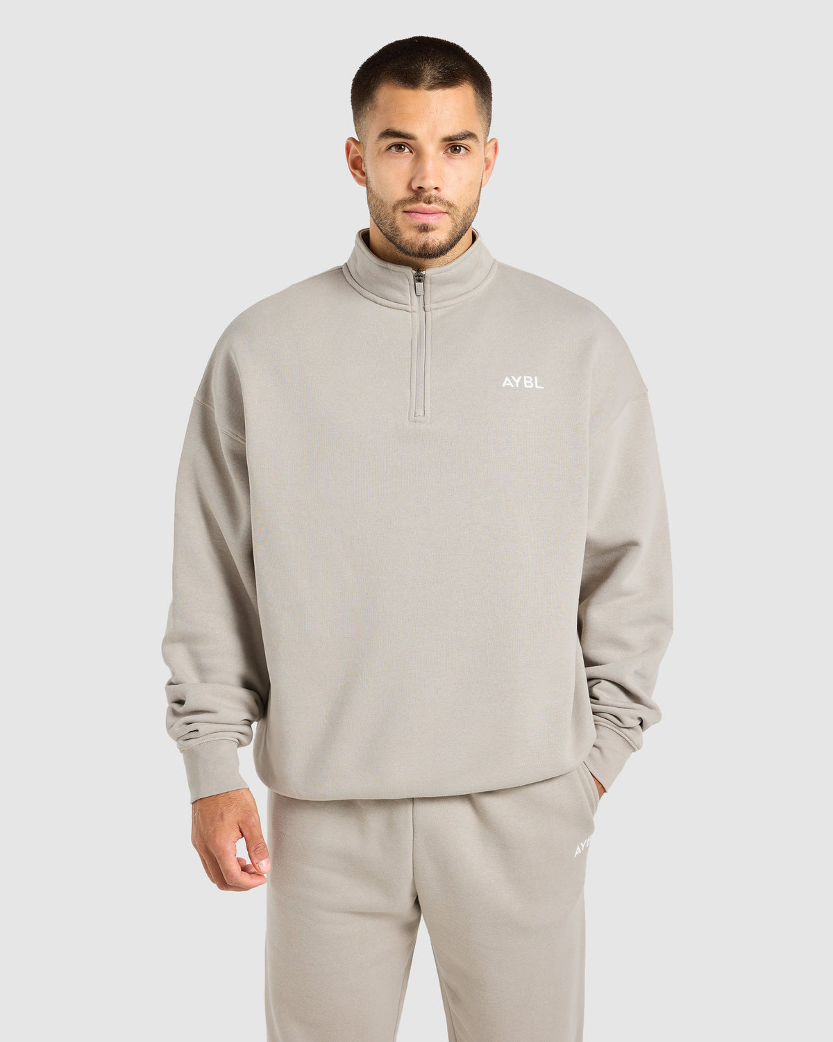 Essential Oversized 1/4 Zip Pullover - Stone