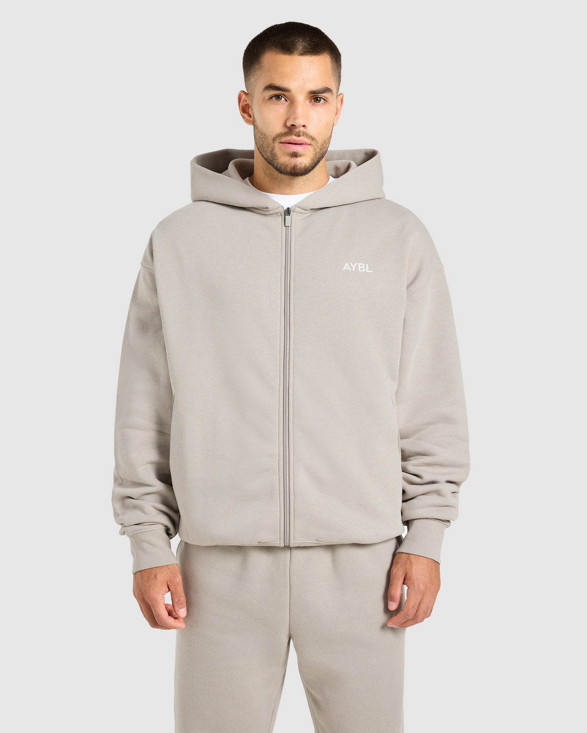 Essential Oversized Full Zip Hoodie - Stone