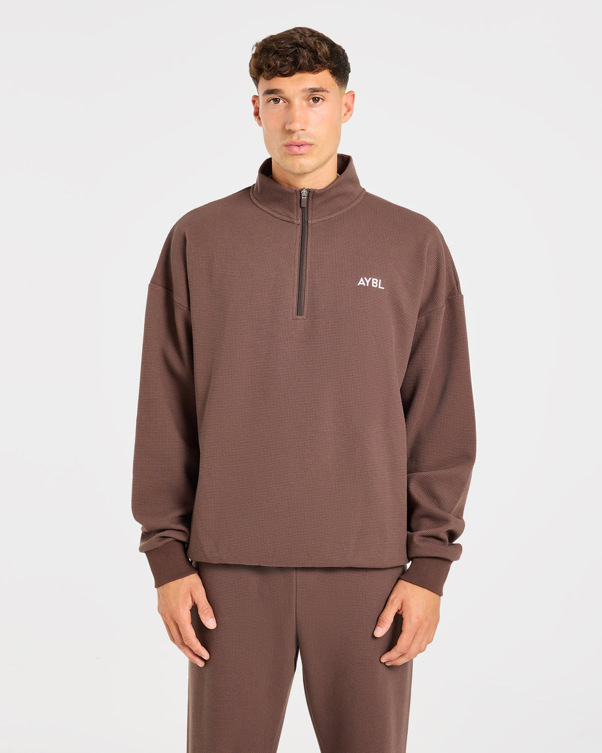 Waffle Oversized 1/4 Zip Pullover - Dark Taupe