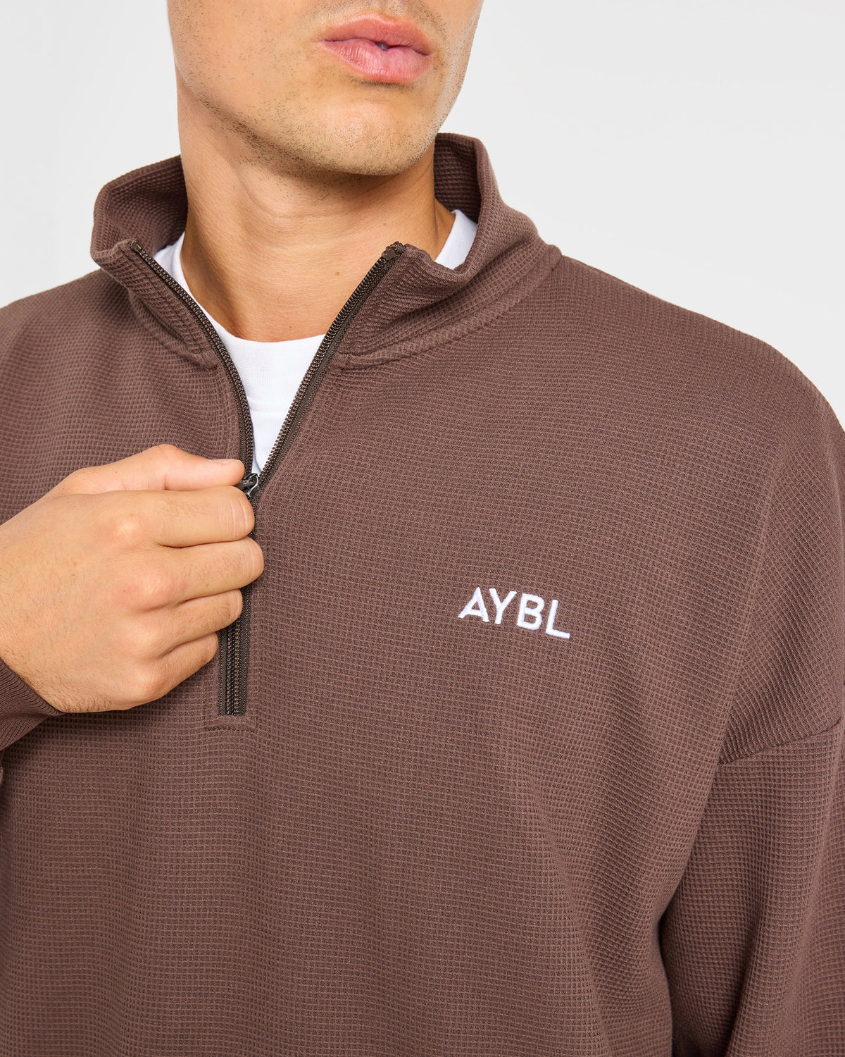 Waffle Oversized 1/4 Zip Pullover - Dark Taupe