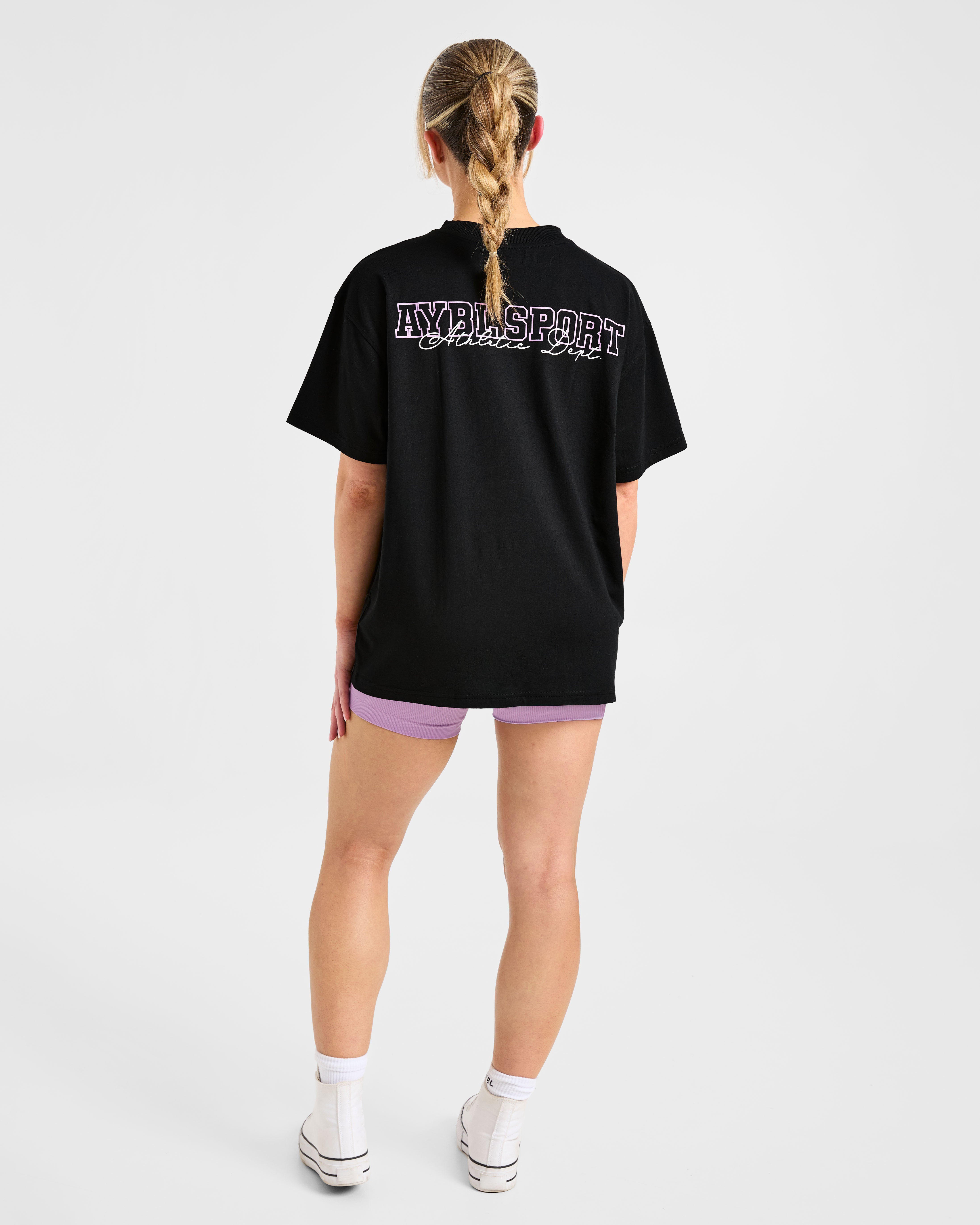 Varsity Dept Oversized T Shirt - Black/Lilac