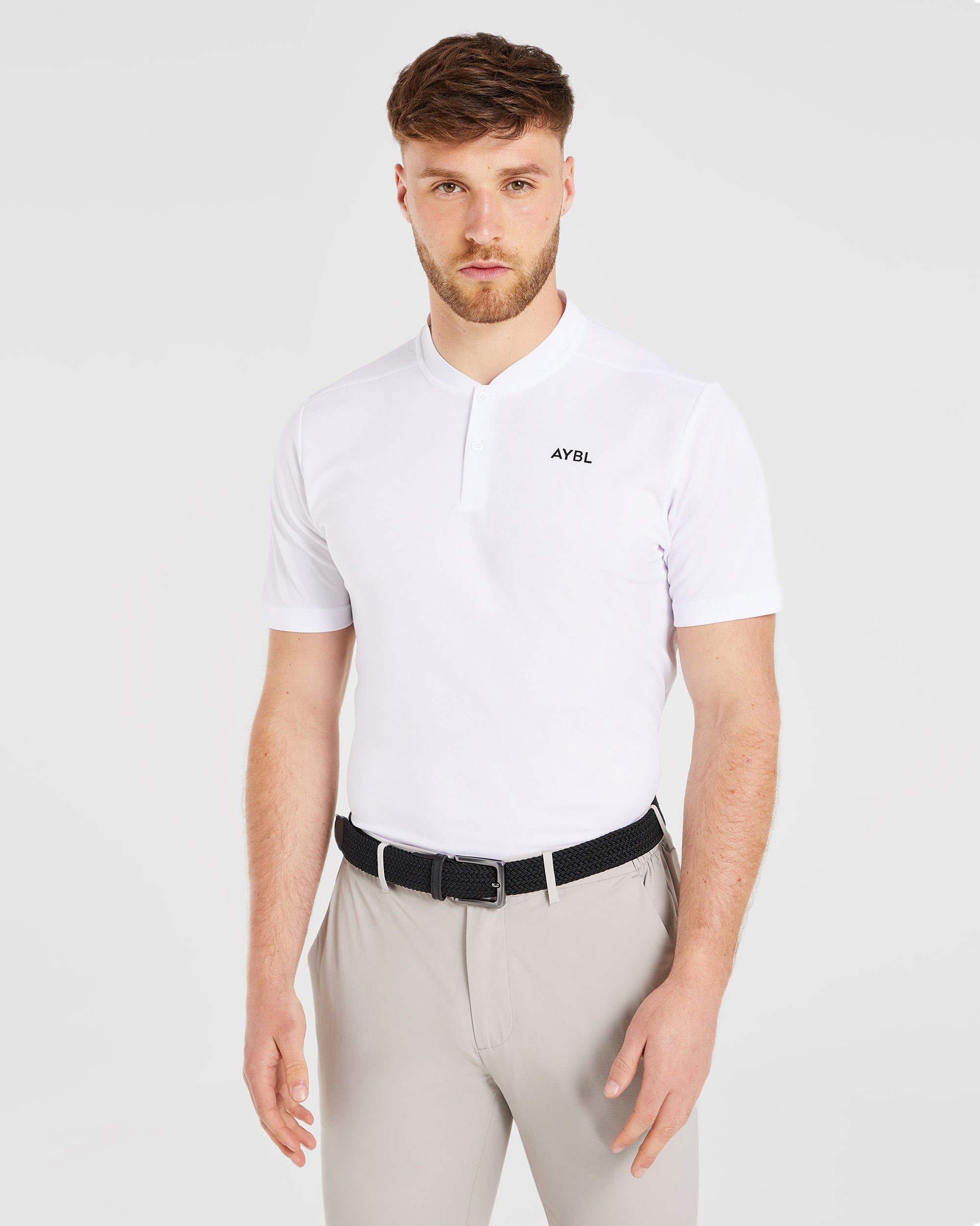 Performance Collarless Polo Shirt - White 
