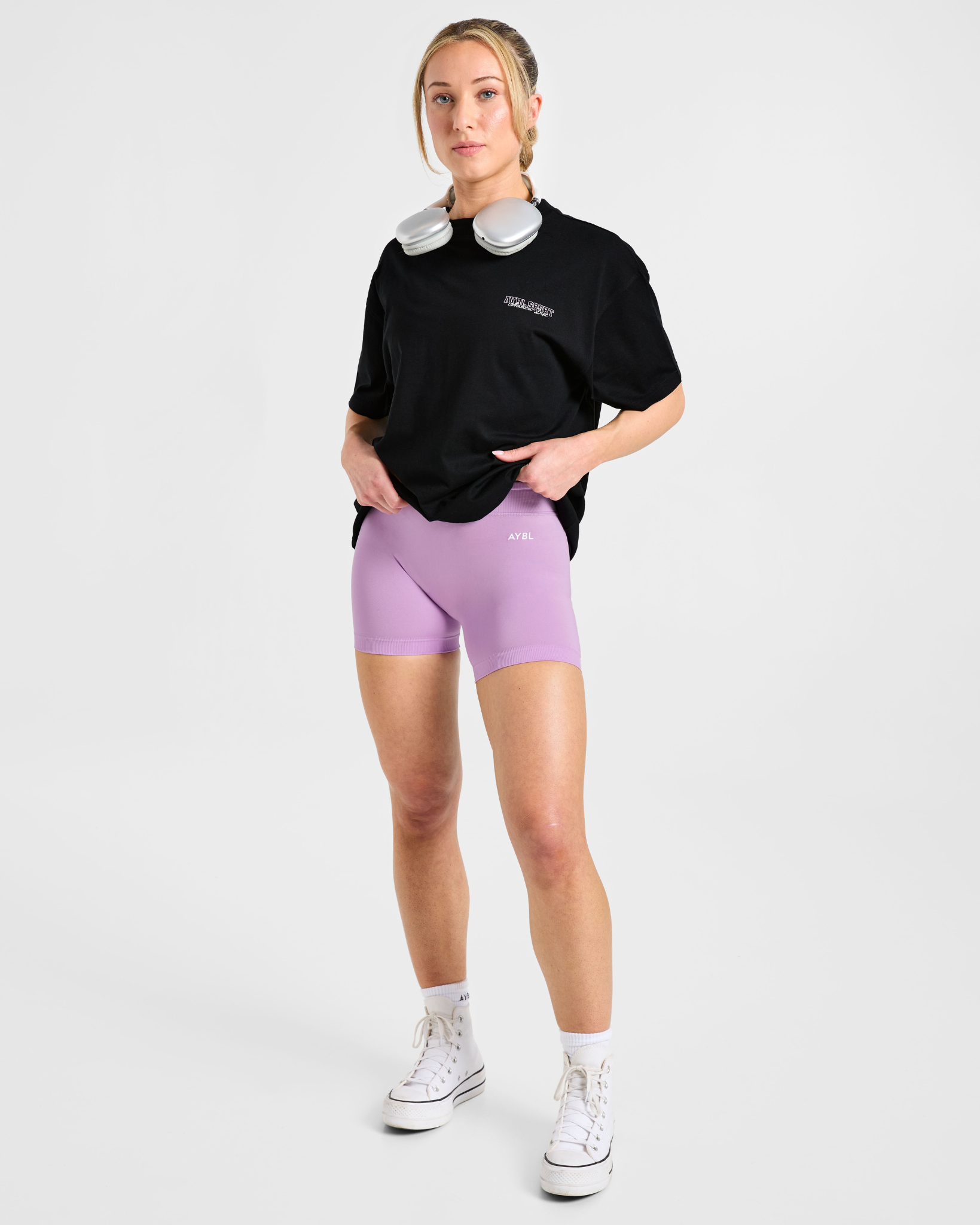 Varsity Dept Oversized T Shirt - Black/Lilac