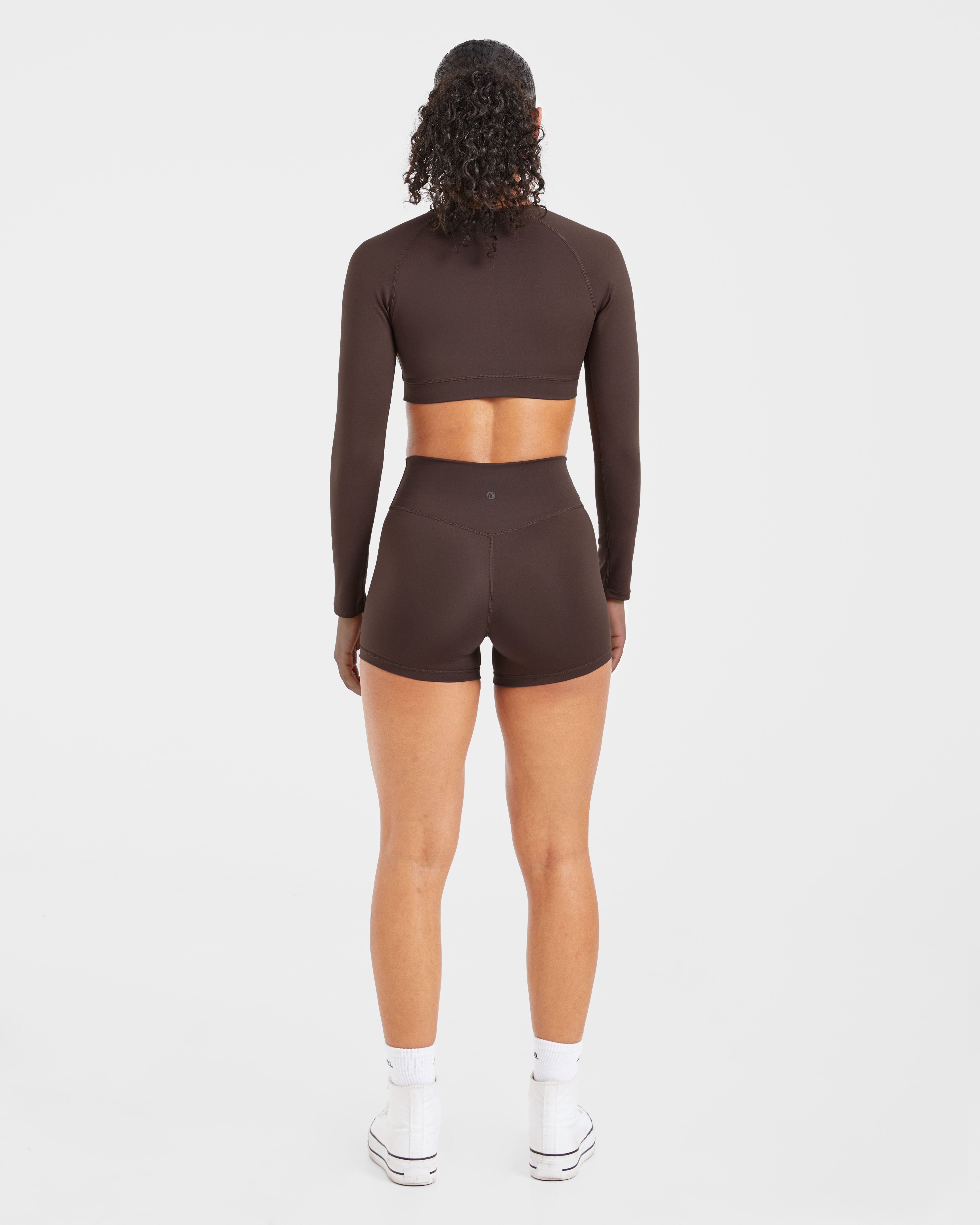 Staple Long Sleeve Crop Top - Coffee Brown