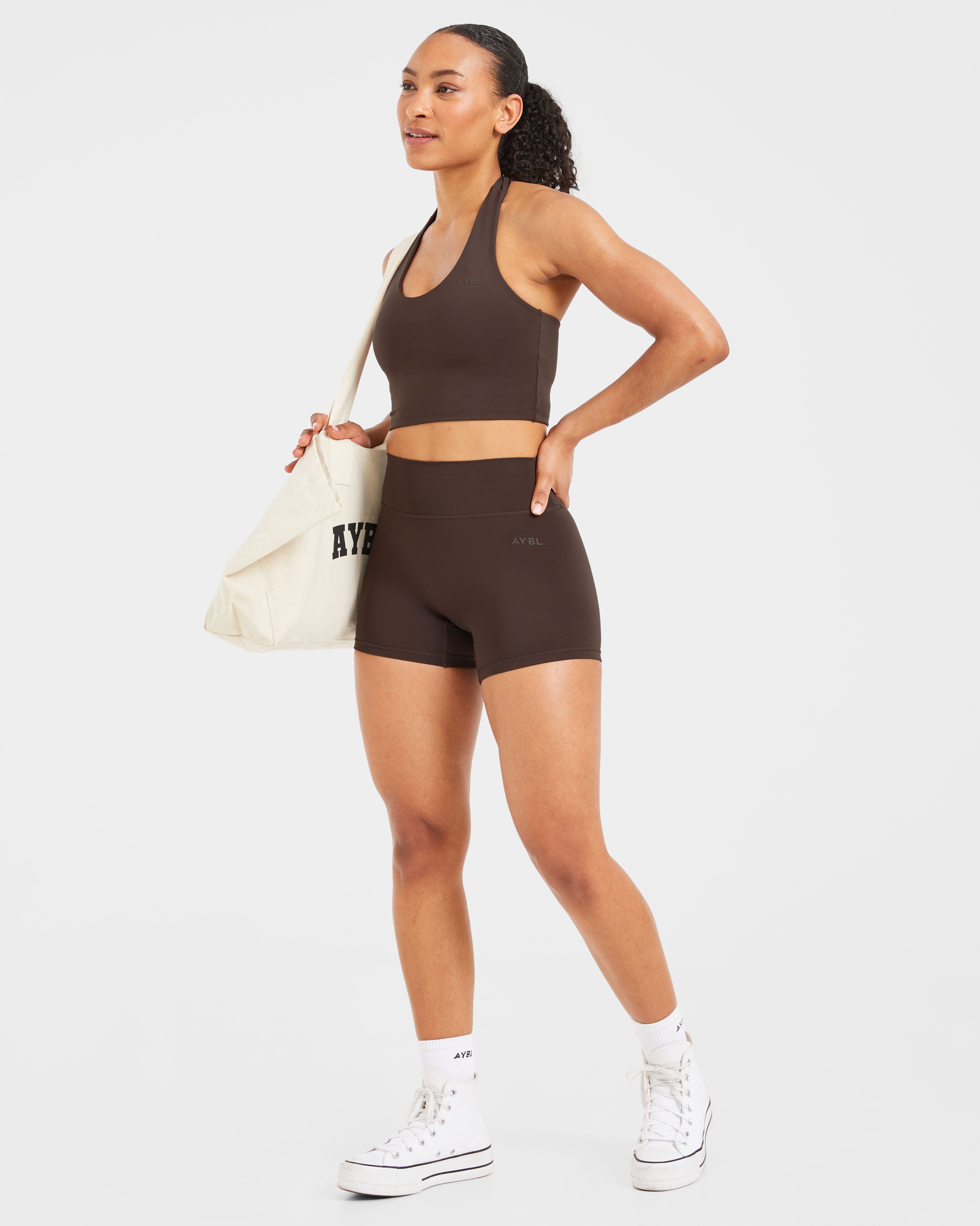 Staple Halterneck Crop Top - Coffee Brown