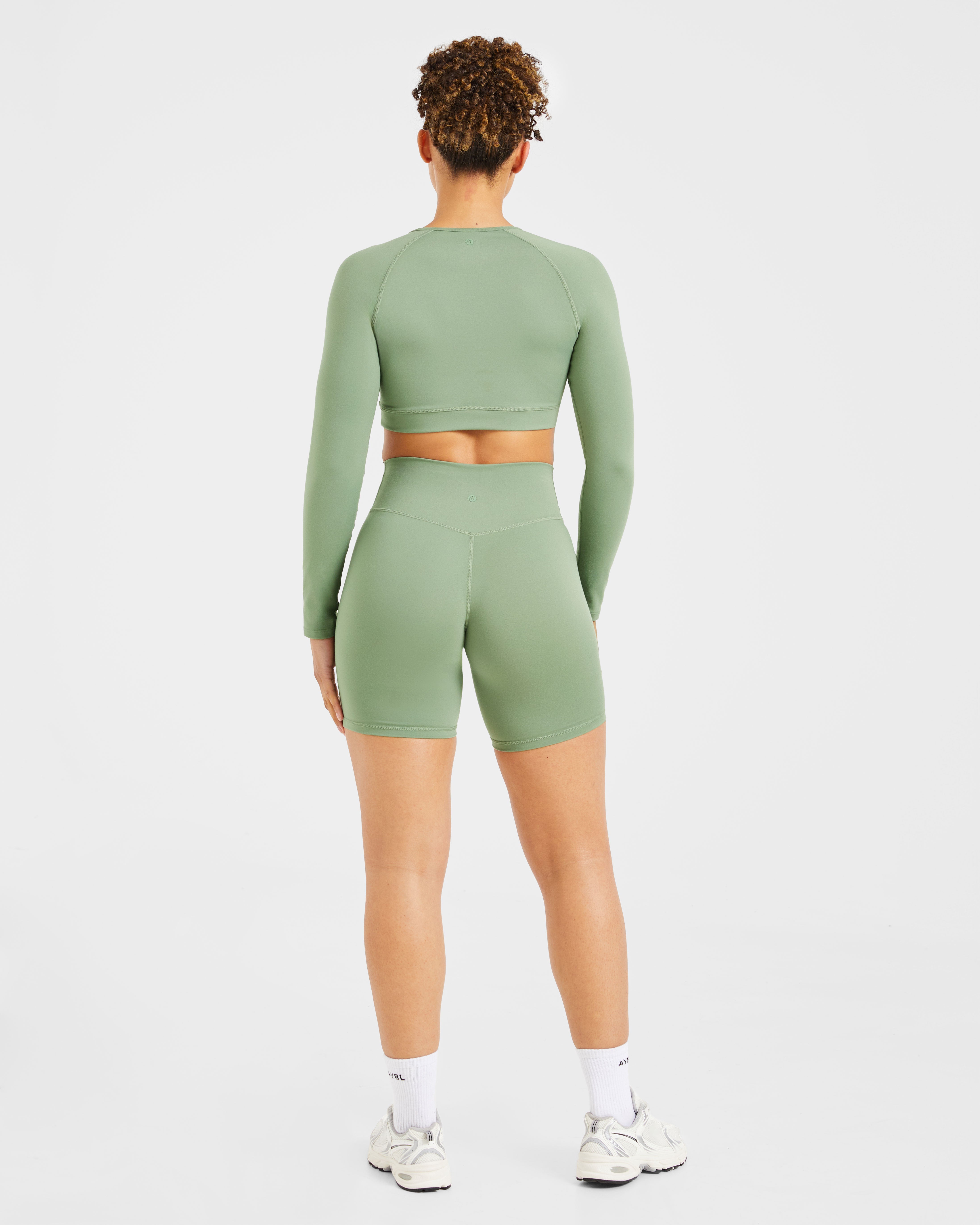 Staple Long Sleeve Crop Top - Olive Green