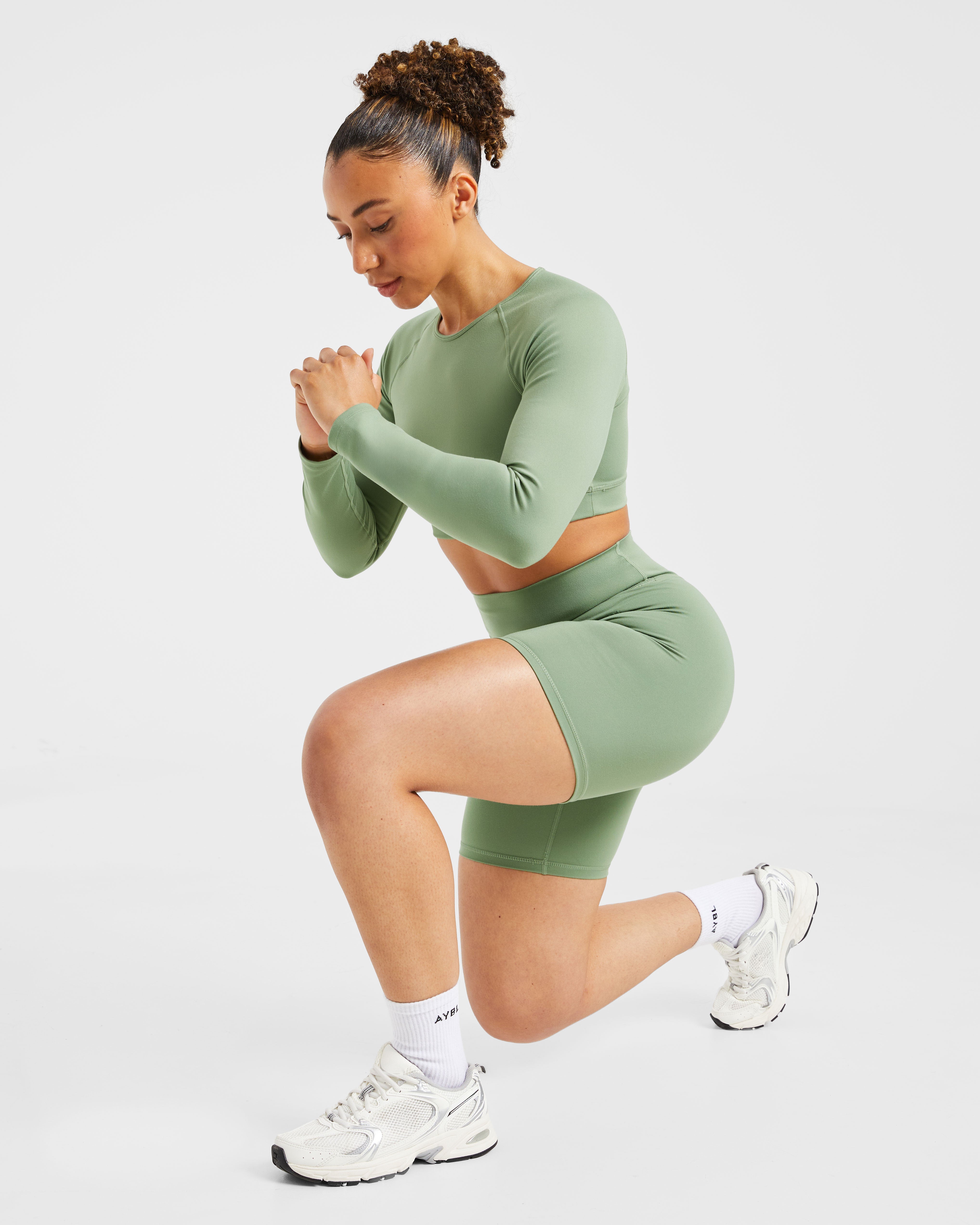 Staple Long Sleeve Crop Top - Olive Green