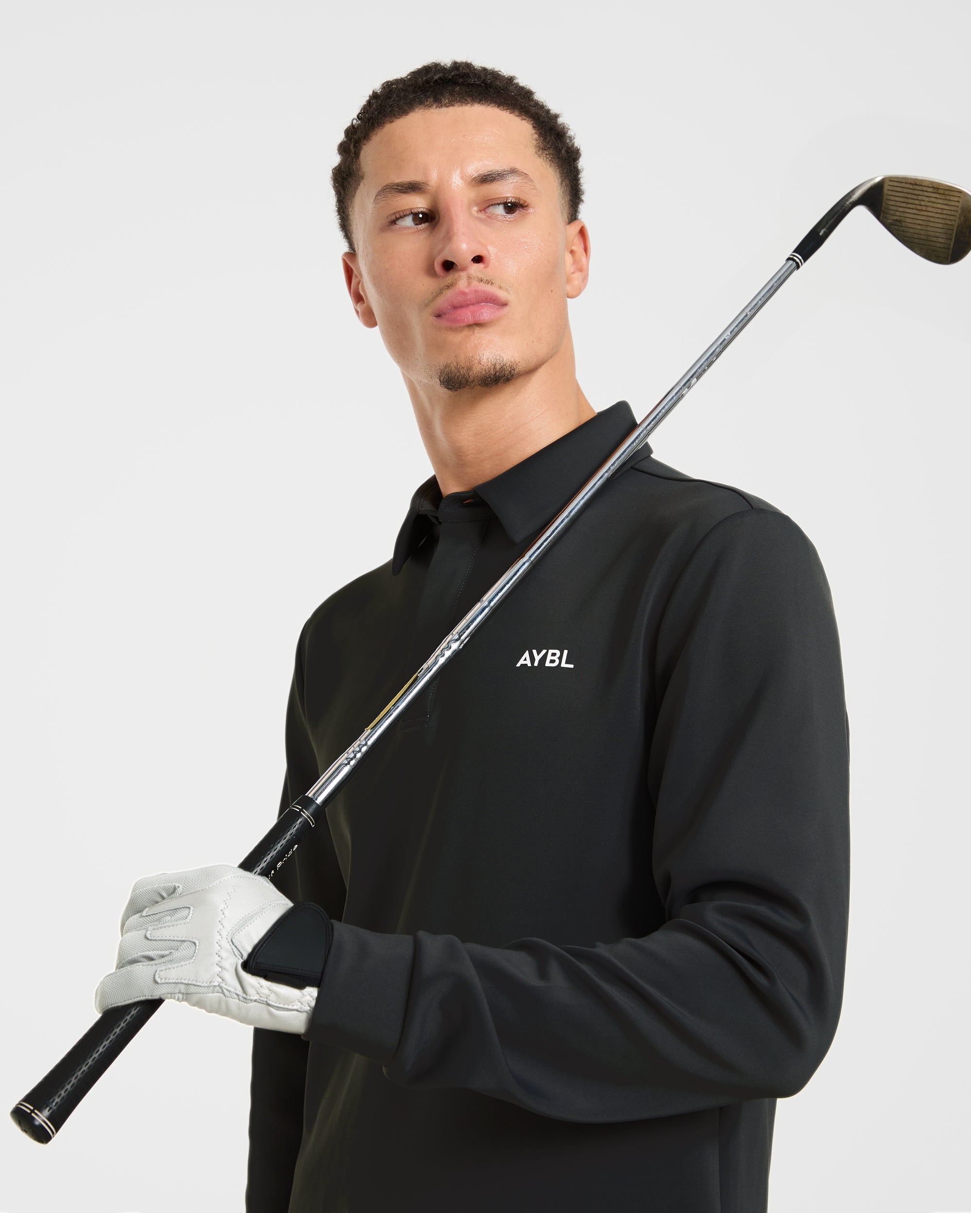 Precision Longsleeve Collared Pullover - Black