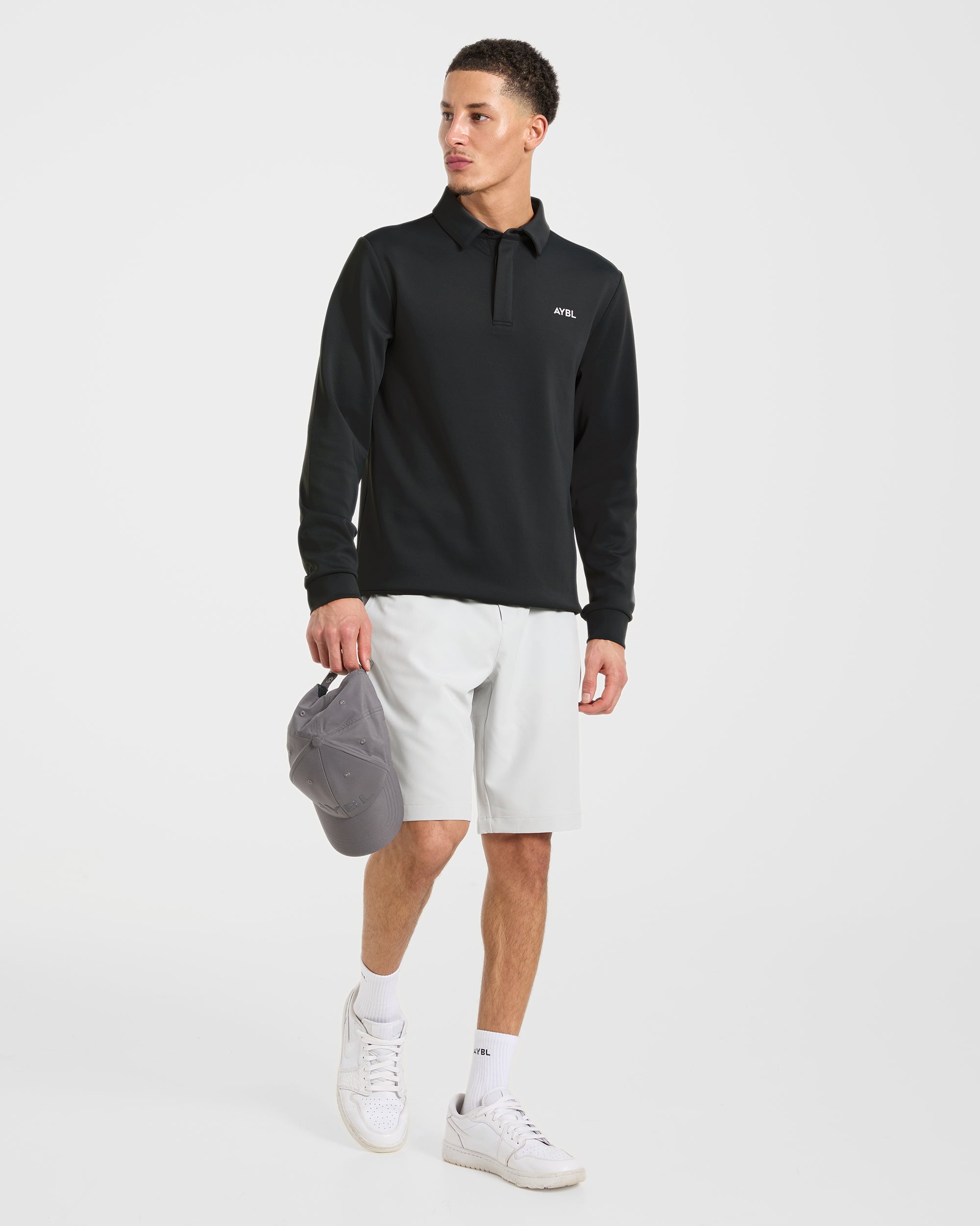 Precision Longsleeve Collared Pullover - Black