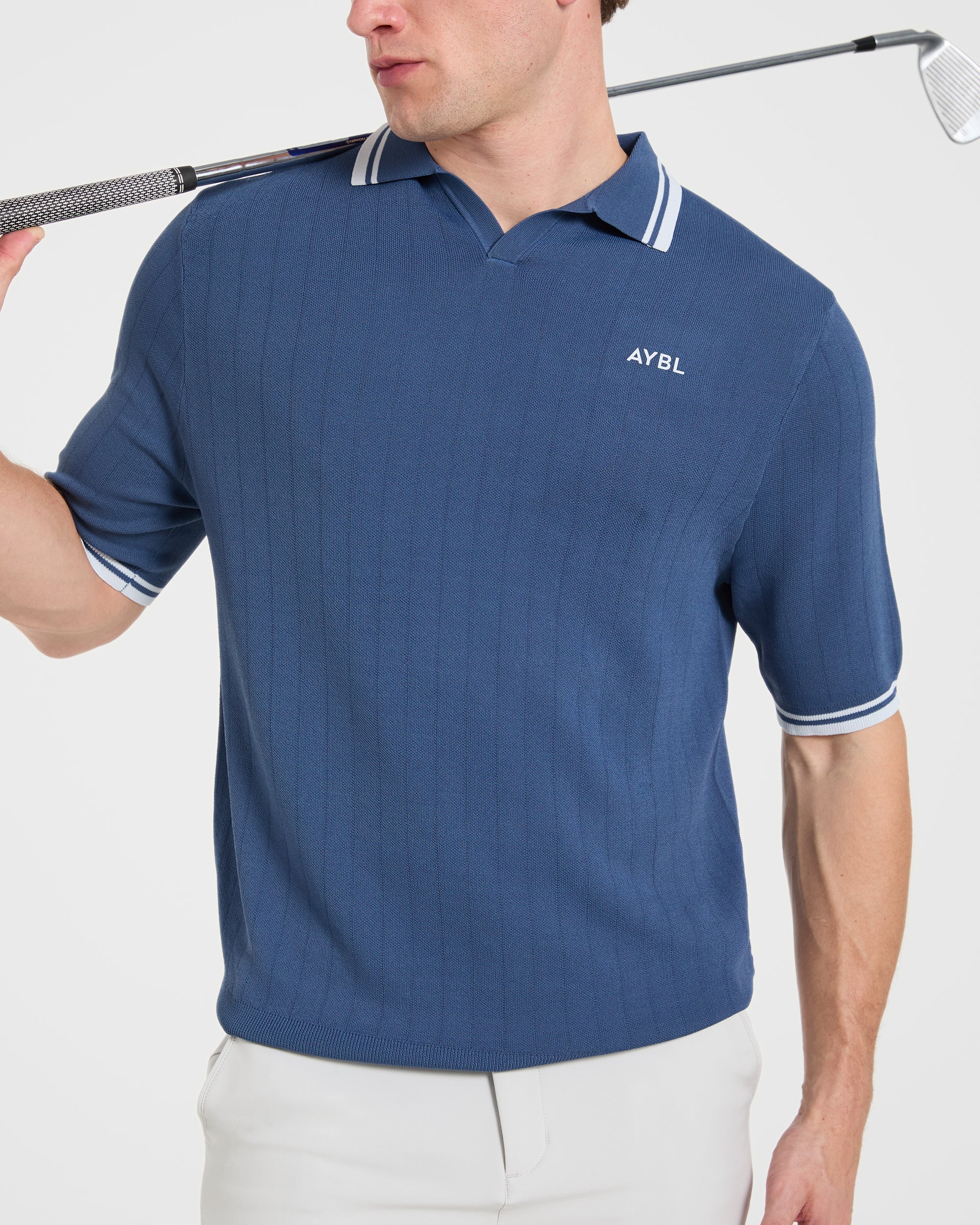 Classic Knitted Polo - Muted Blue