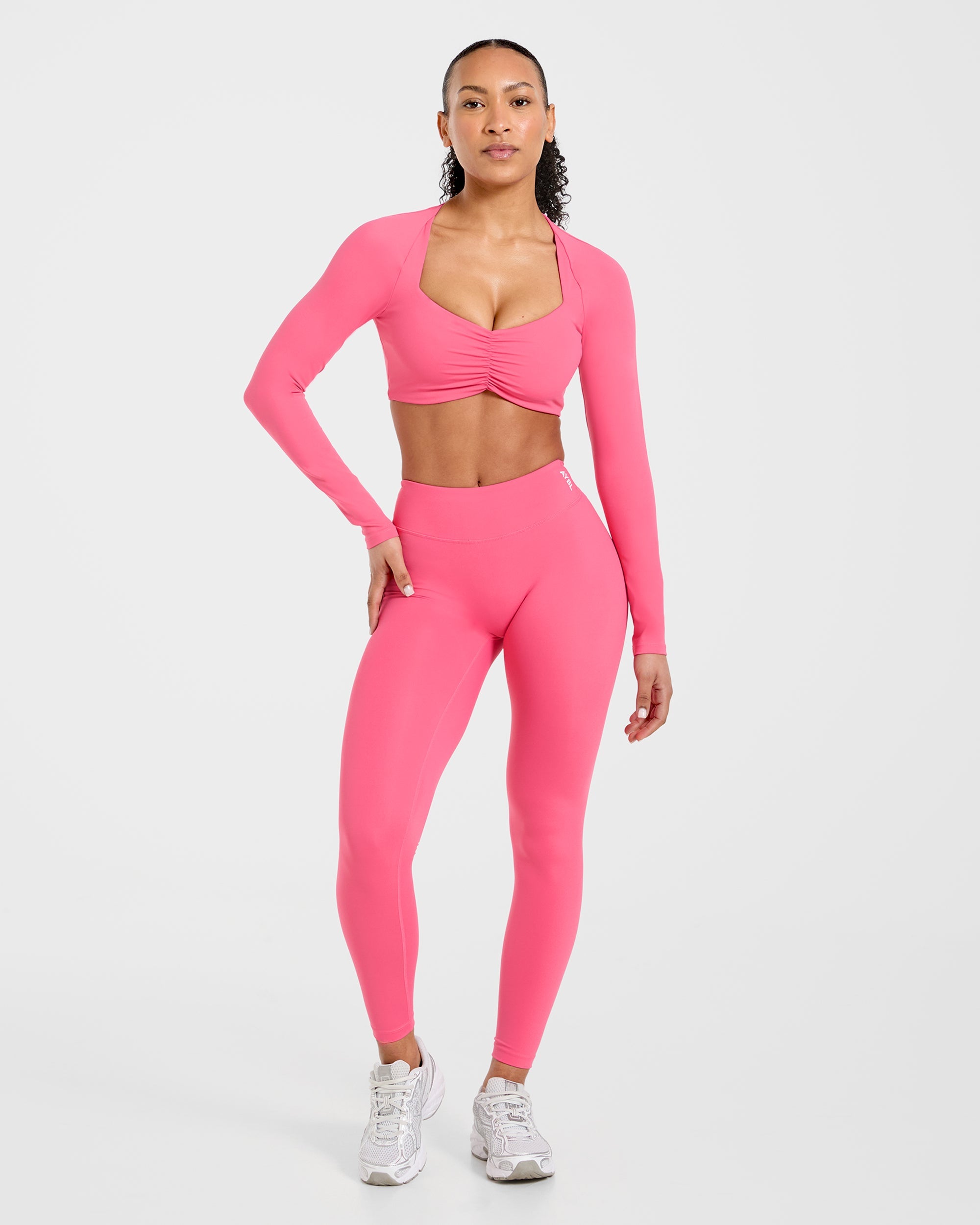 Physique Long Sleeve Crop Top - Roseberry Pink