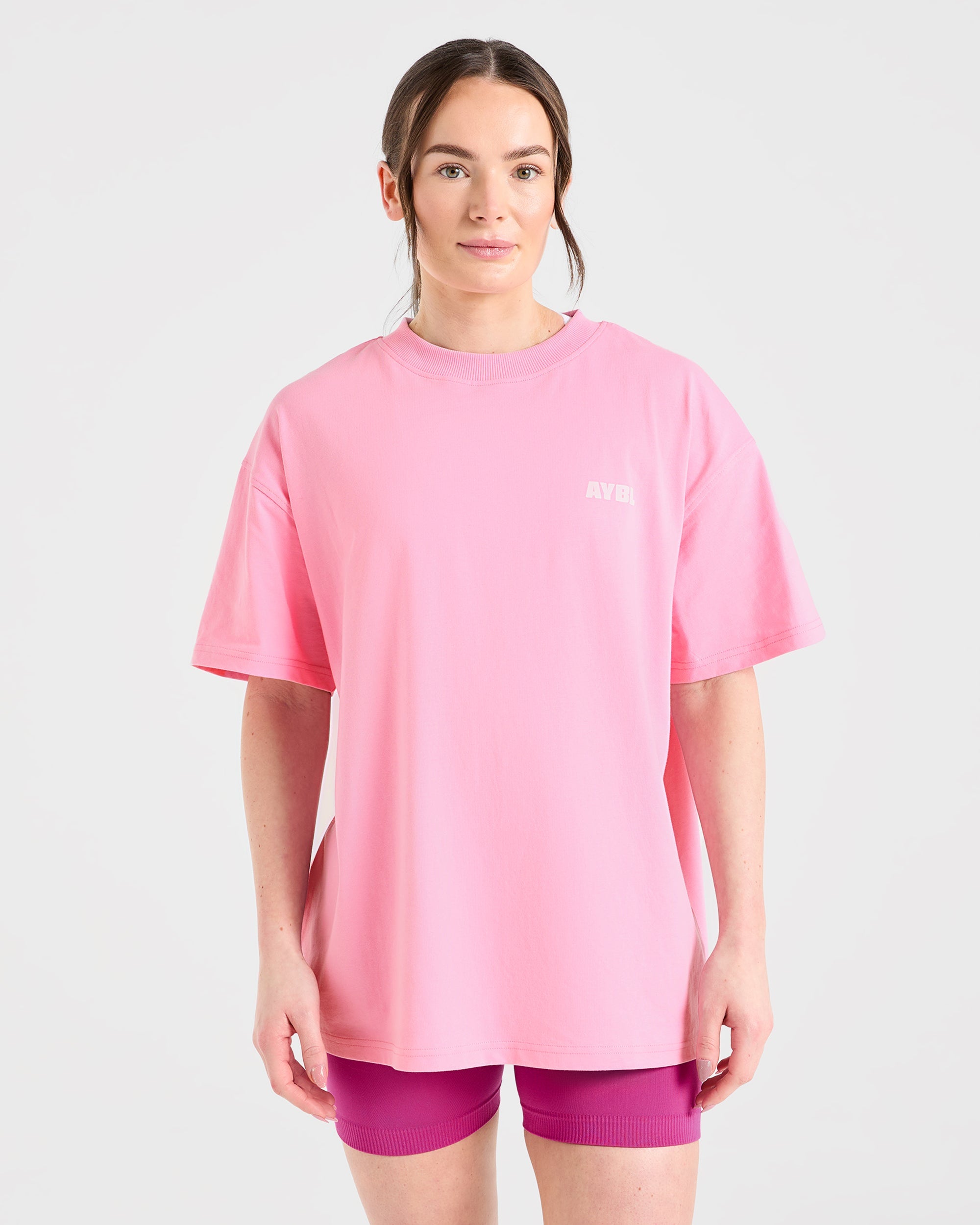 Focused Wavy Oversized T Shirt - Pink/White
