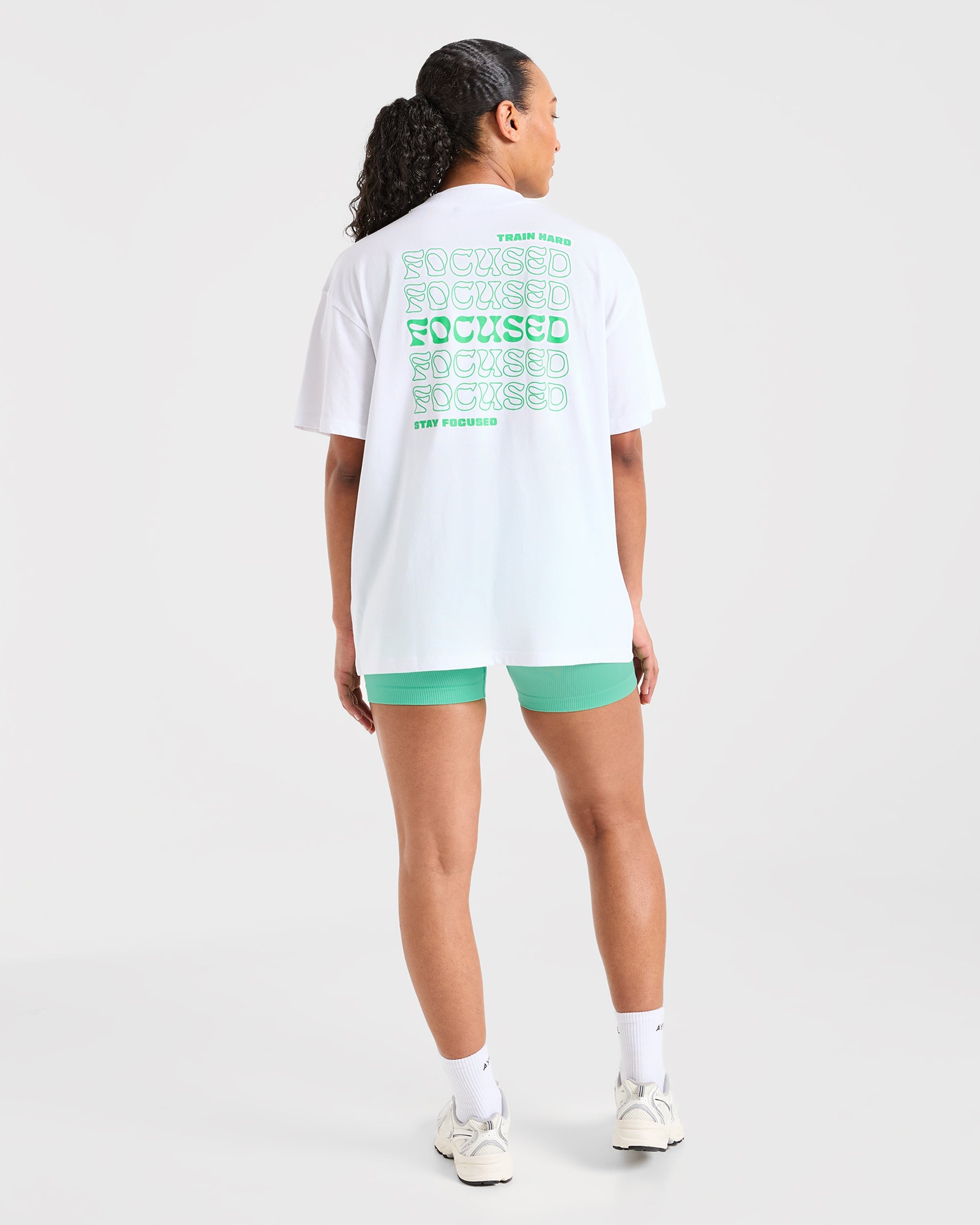 Focused Wavy Oversized T Shirt - White/Green