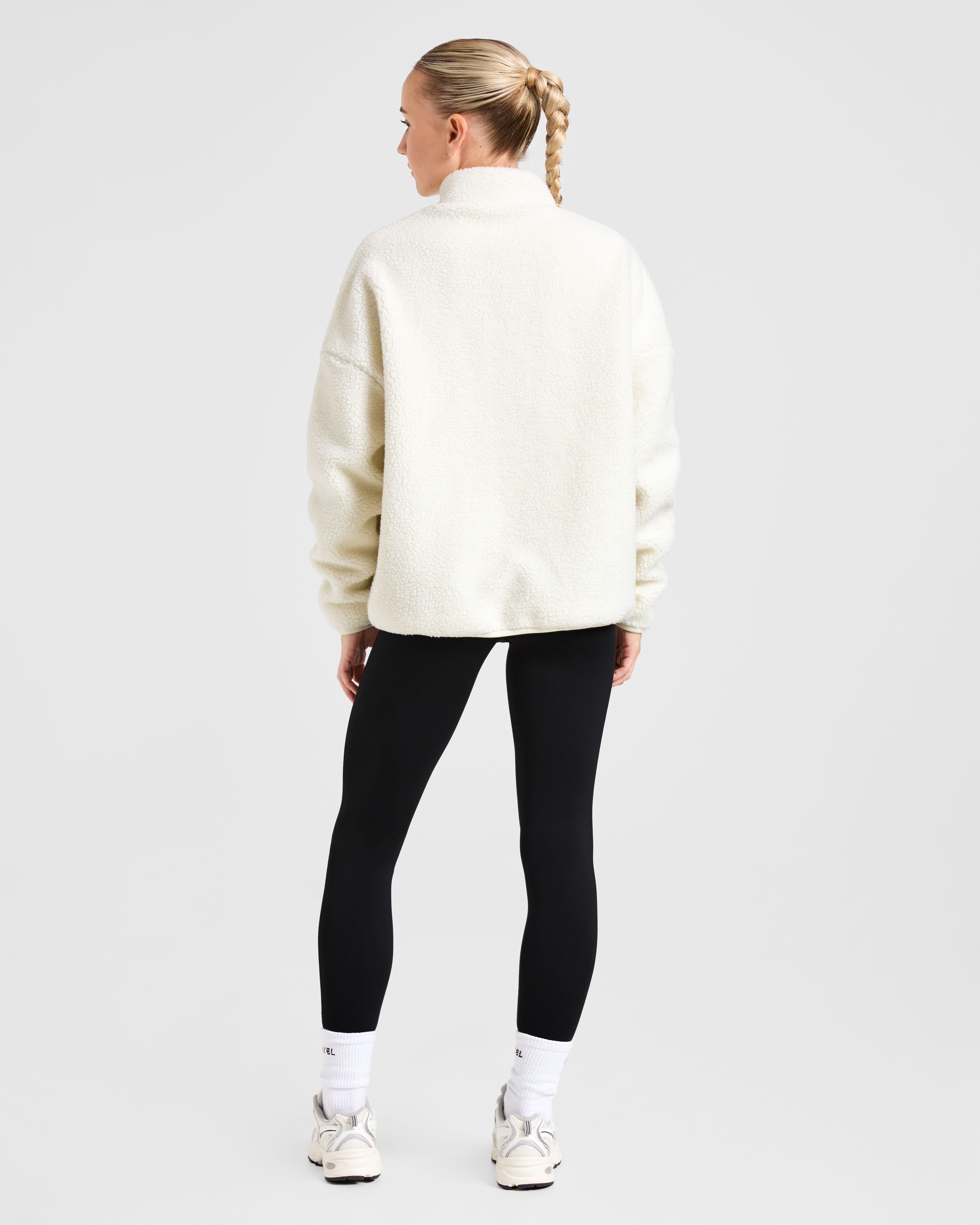 Oversized Zip Up Fleece Jacket - Cream