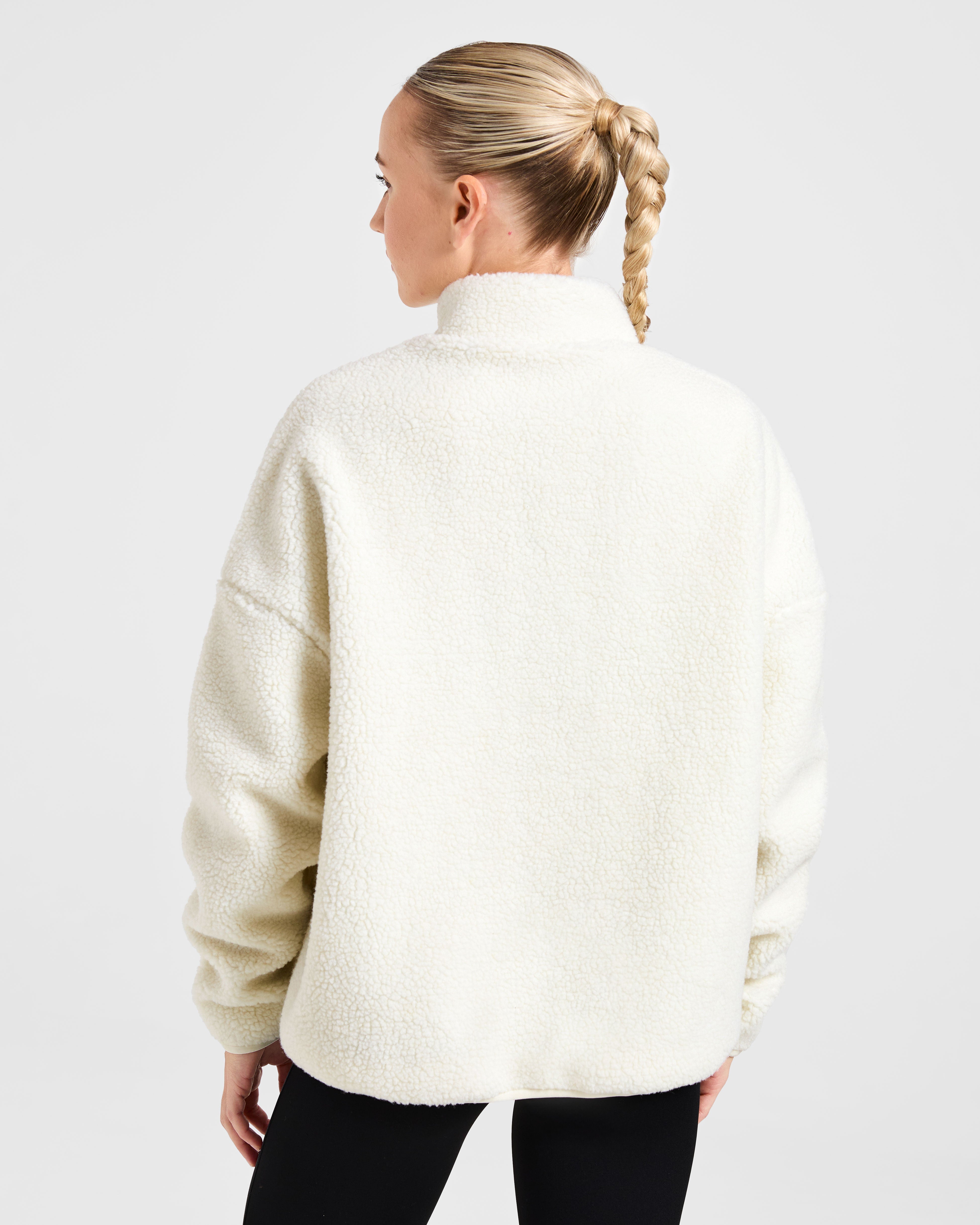 Oversized Zip Up Fleece Jacket - Cream