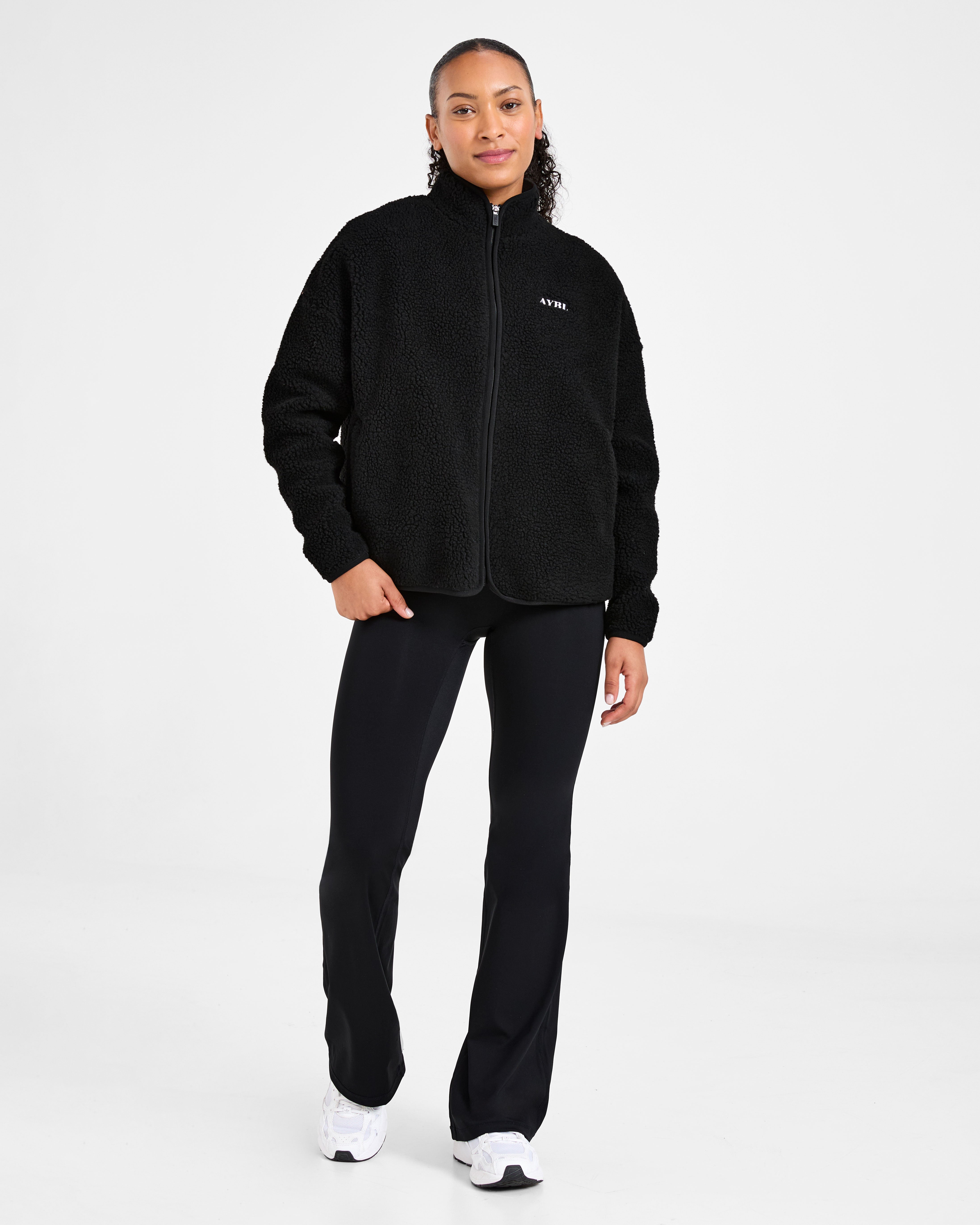 Oversized Zip Up Fleece Jacket - Black