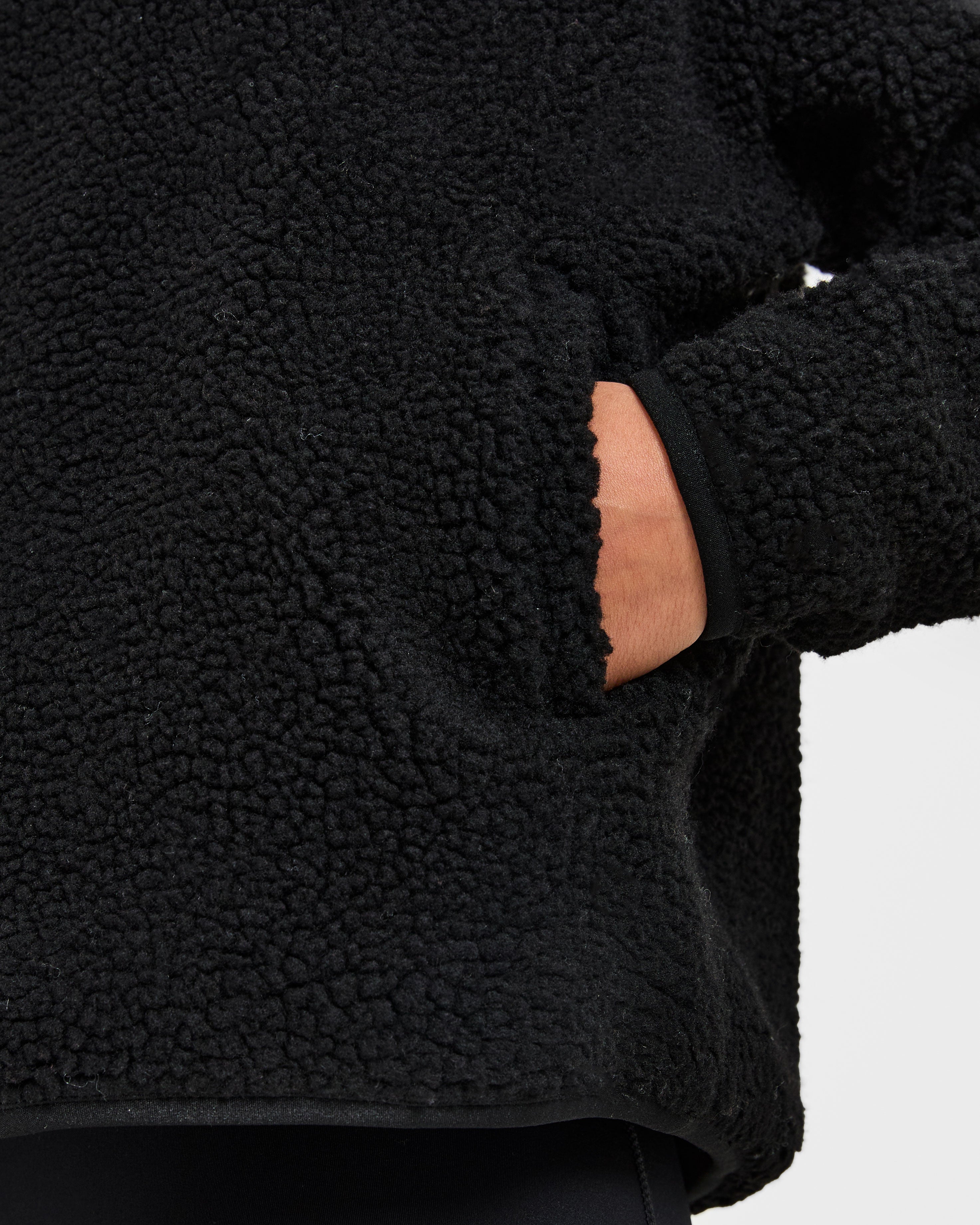 Oversized Zip Up Fleece Jacket - Black