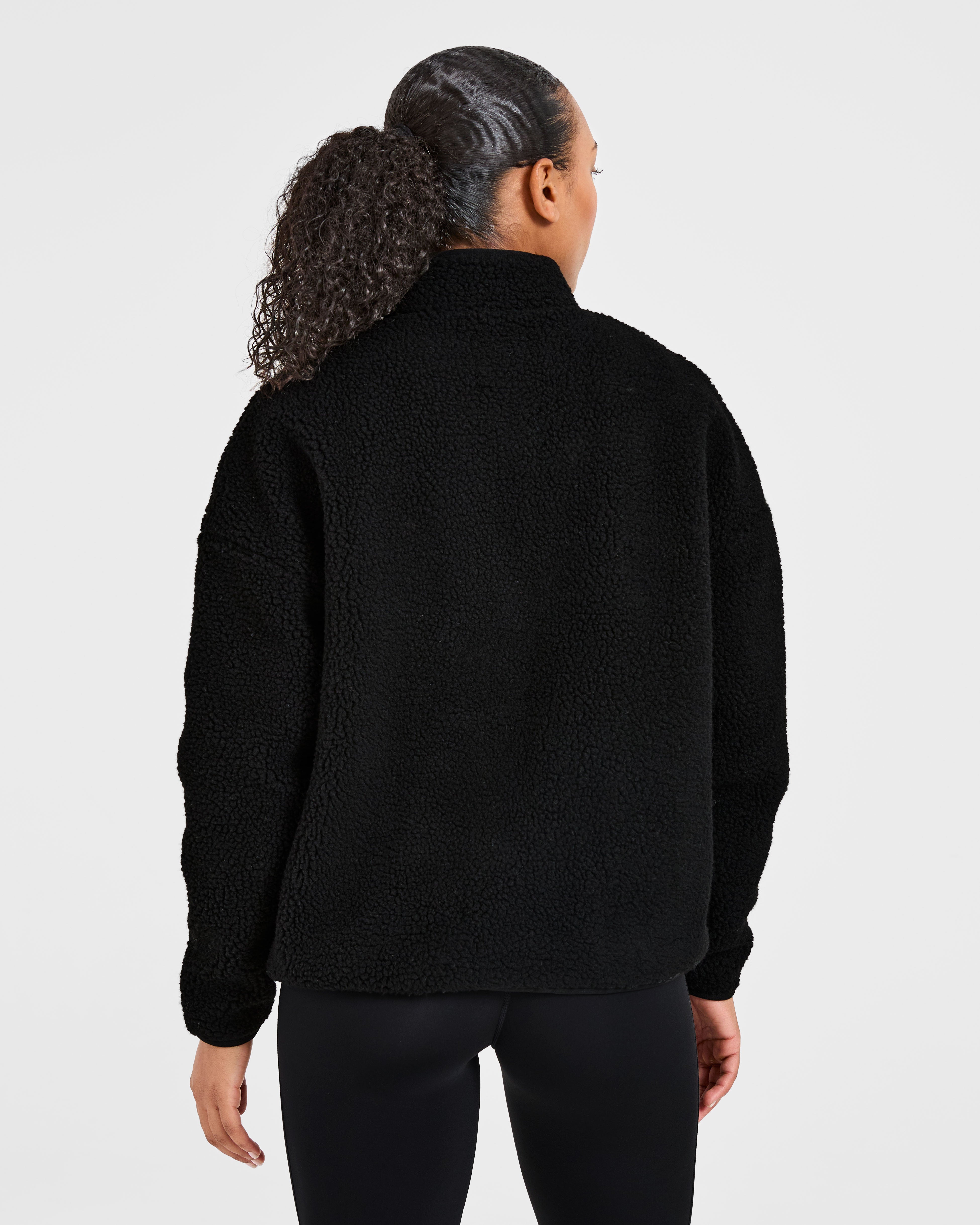 Oversized Zip Up Fleece Jacket - Black