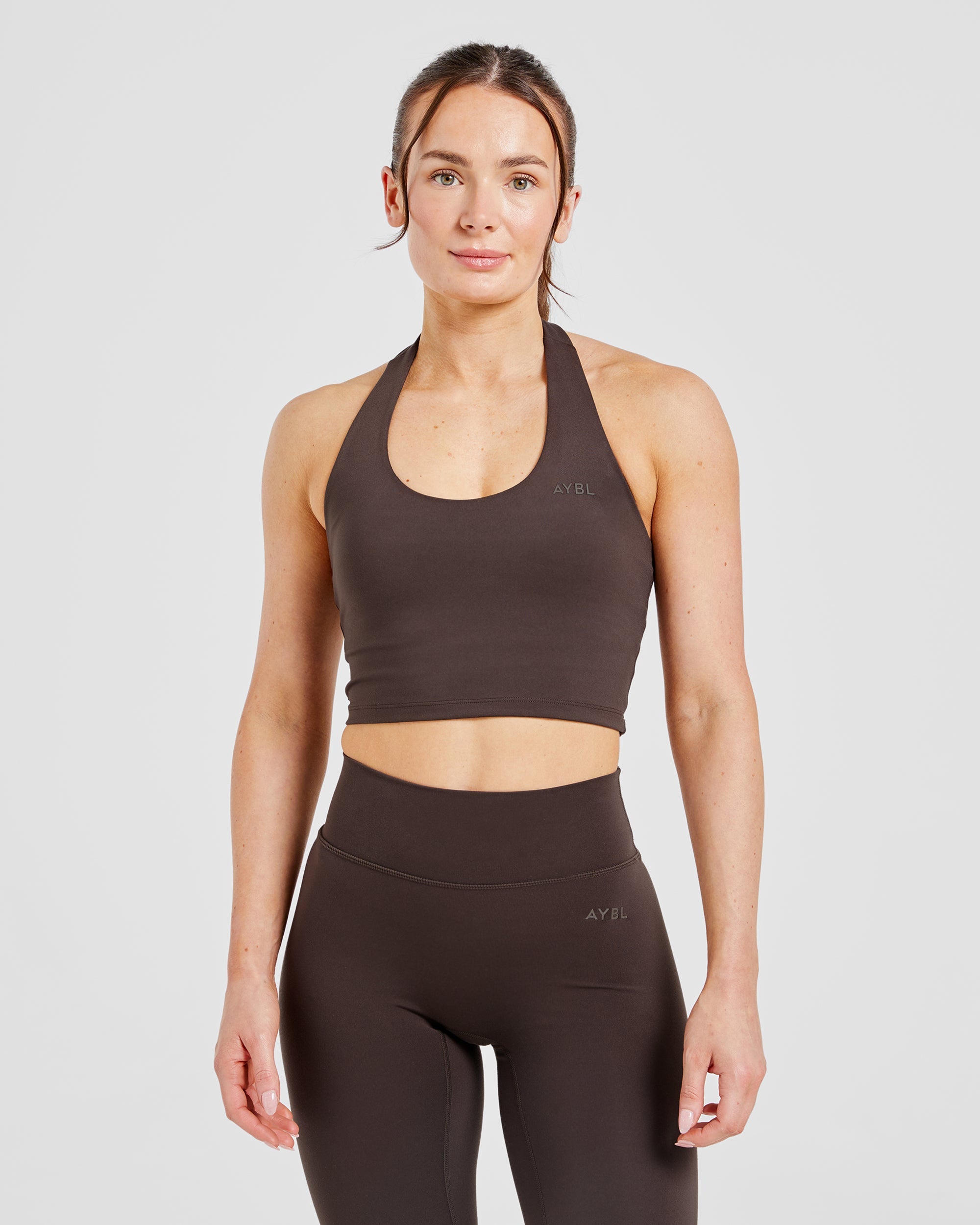 Staple Halterneck Crop Top - Coffee Brown