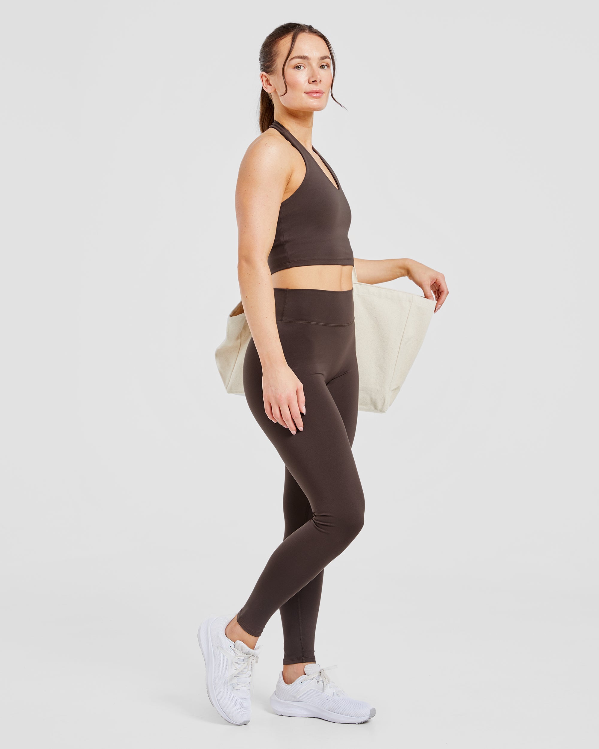 Staple Halterneck Crop Top - Coffee Brown