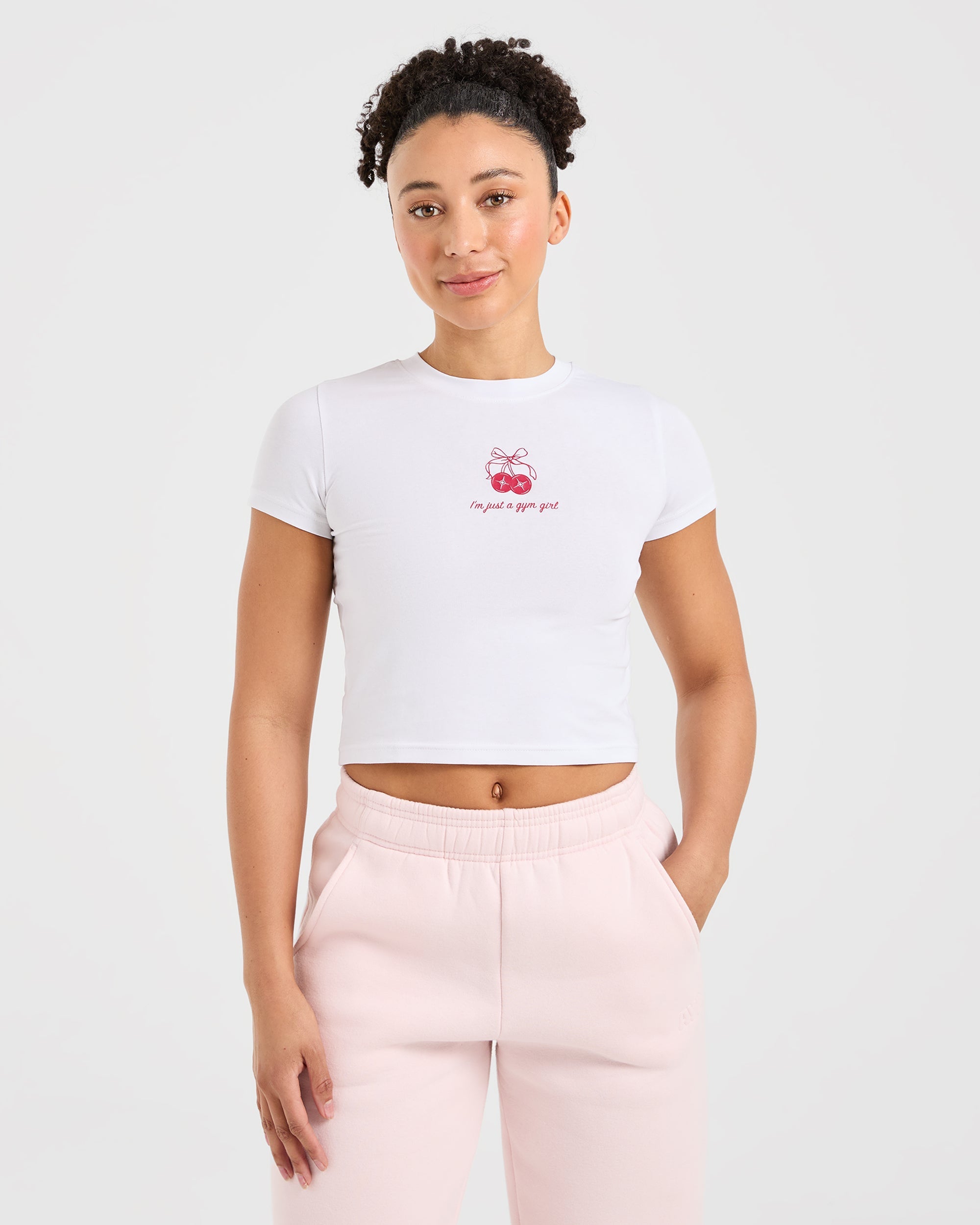 Image 1 from Just a Gym Girl Baby Tee - White/Red