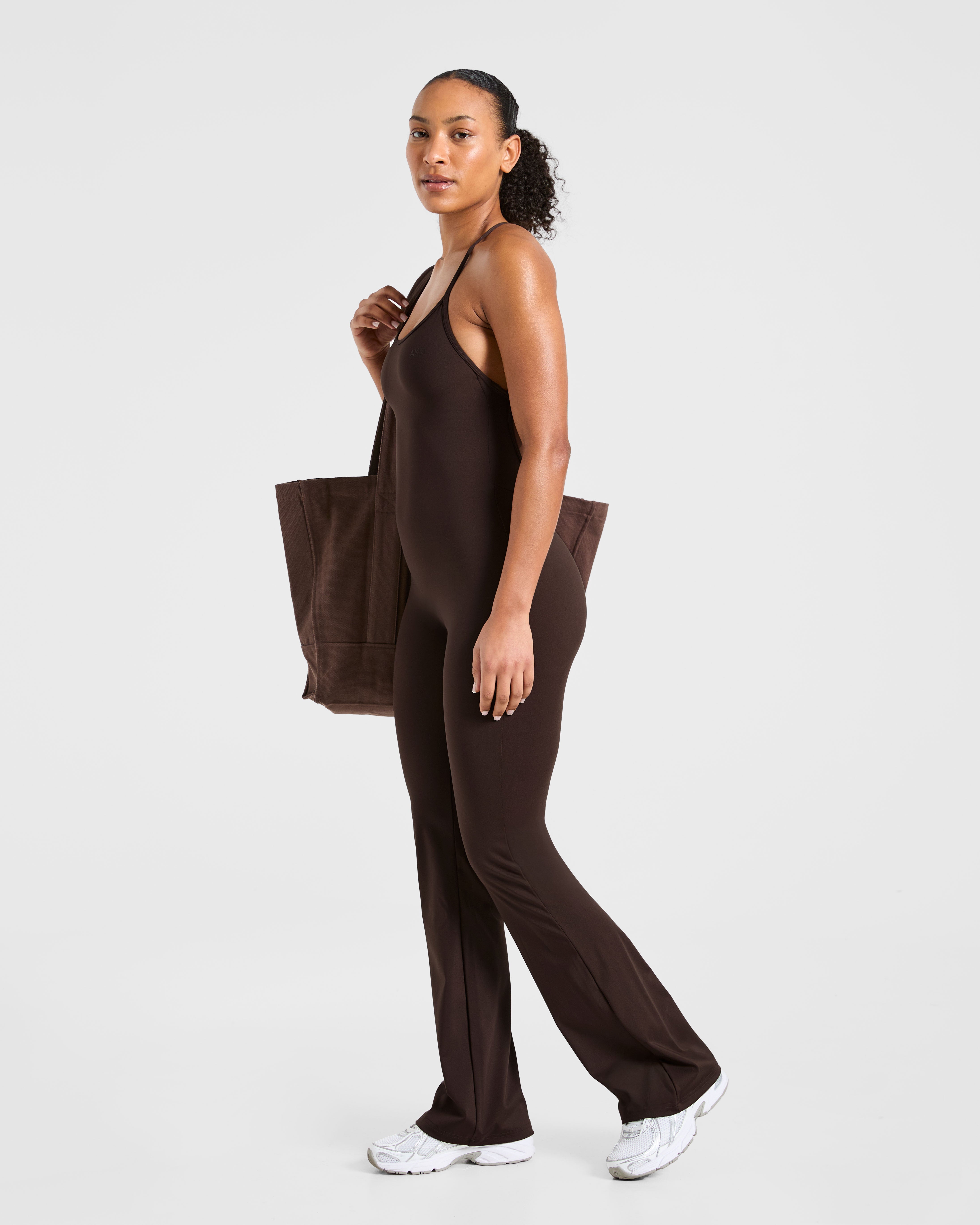 Sculpt Backless Flared All In One - Deep Cocoa Brown