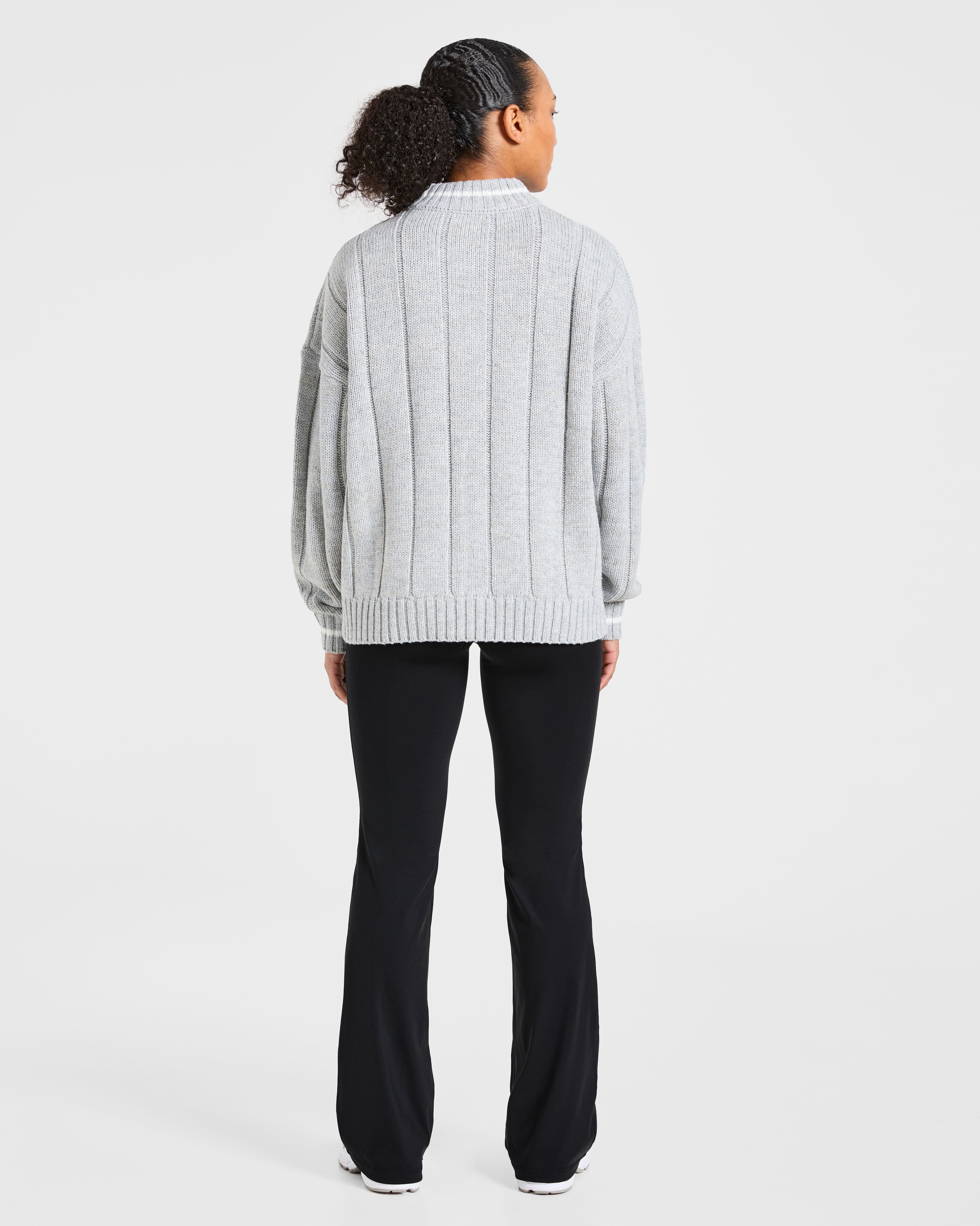 Athletics Oversized Knitted 1/4 Zip - Grey Marl