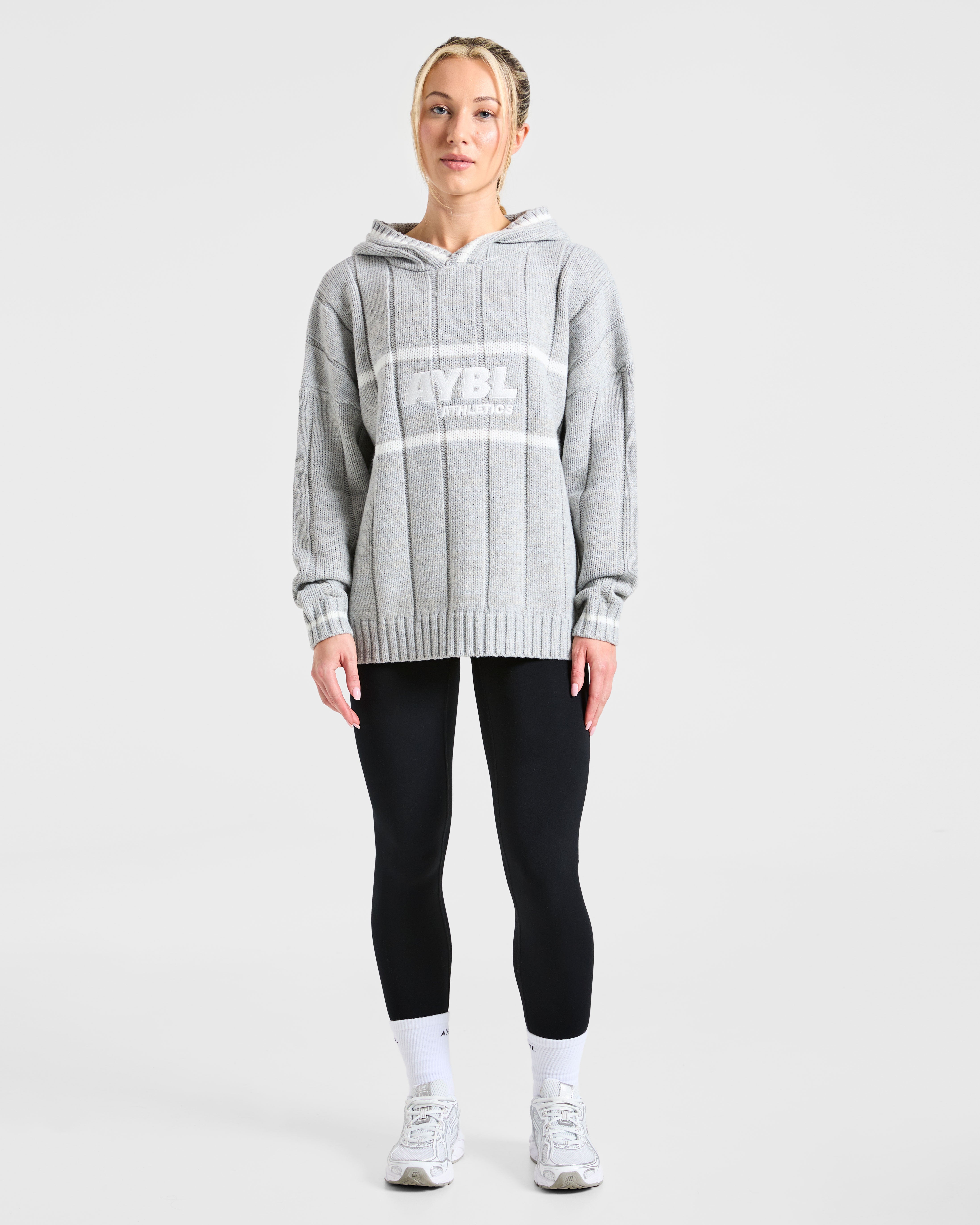 Athletics Oversized Knitted Hoodie - Grey Marl