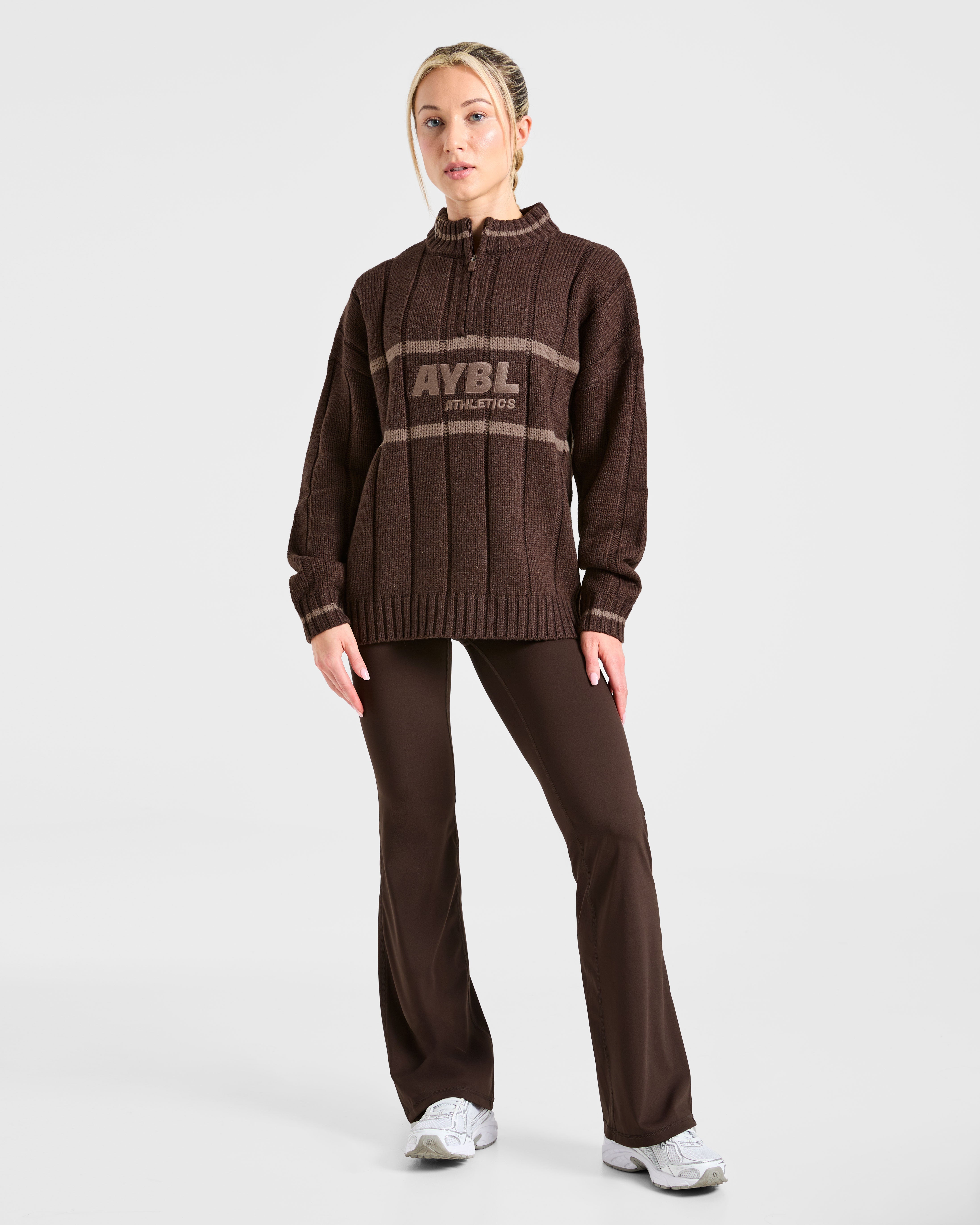 Athletics Oversized Knitted 1/4 Zip - Brown