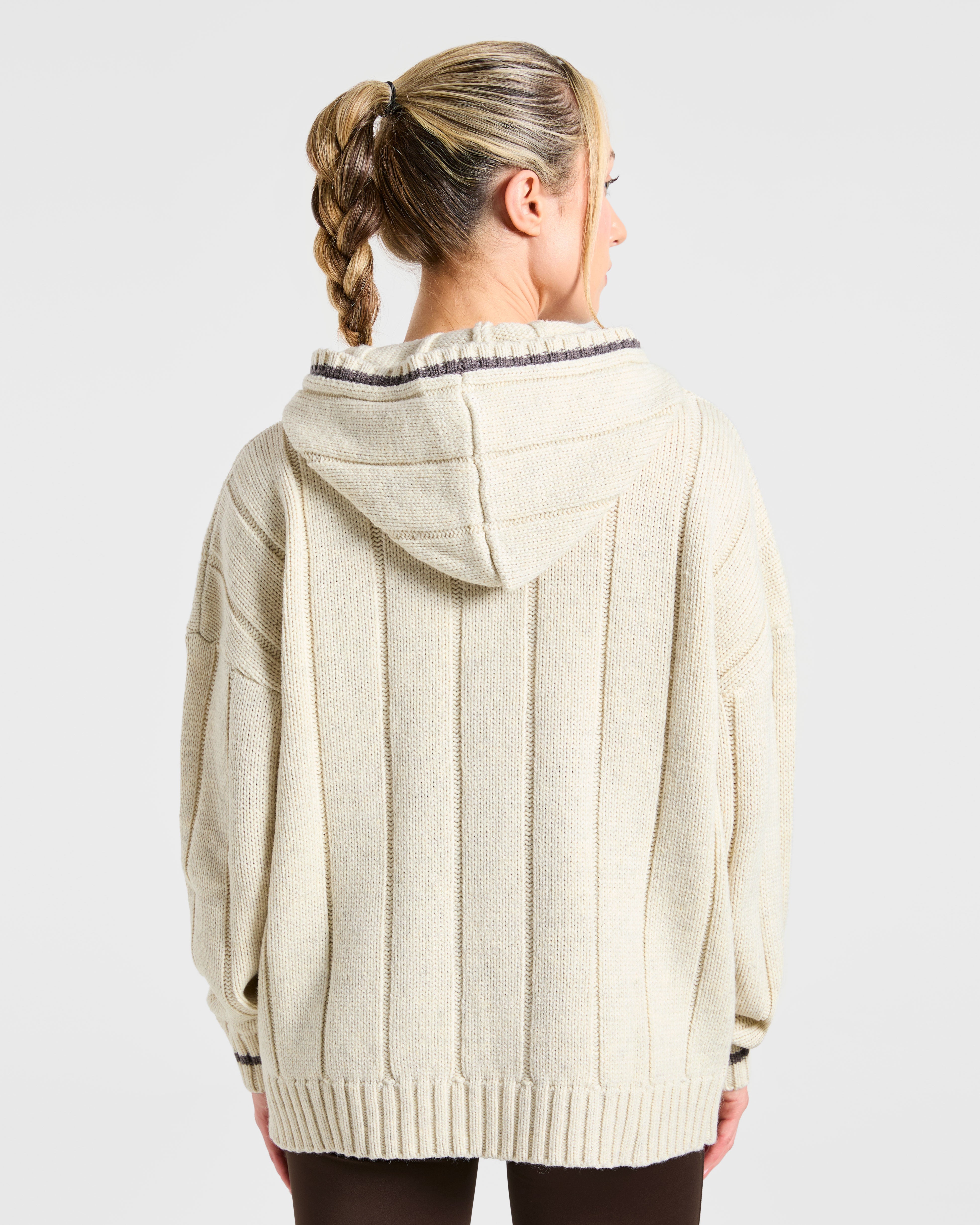 Athletics Oversized Knitted Hoodie - Oatmeal