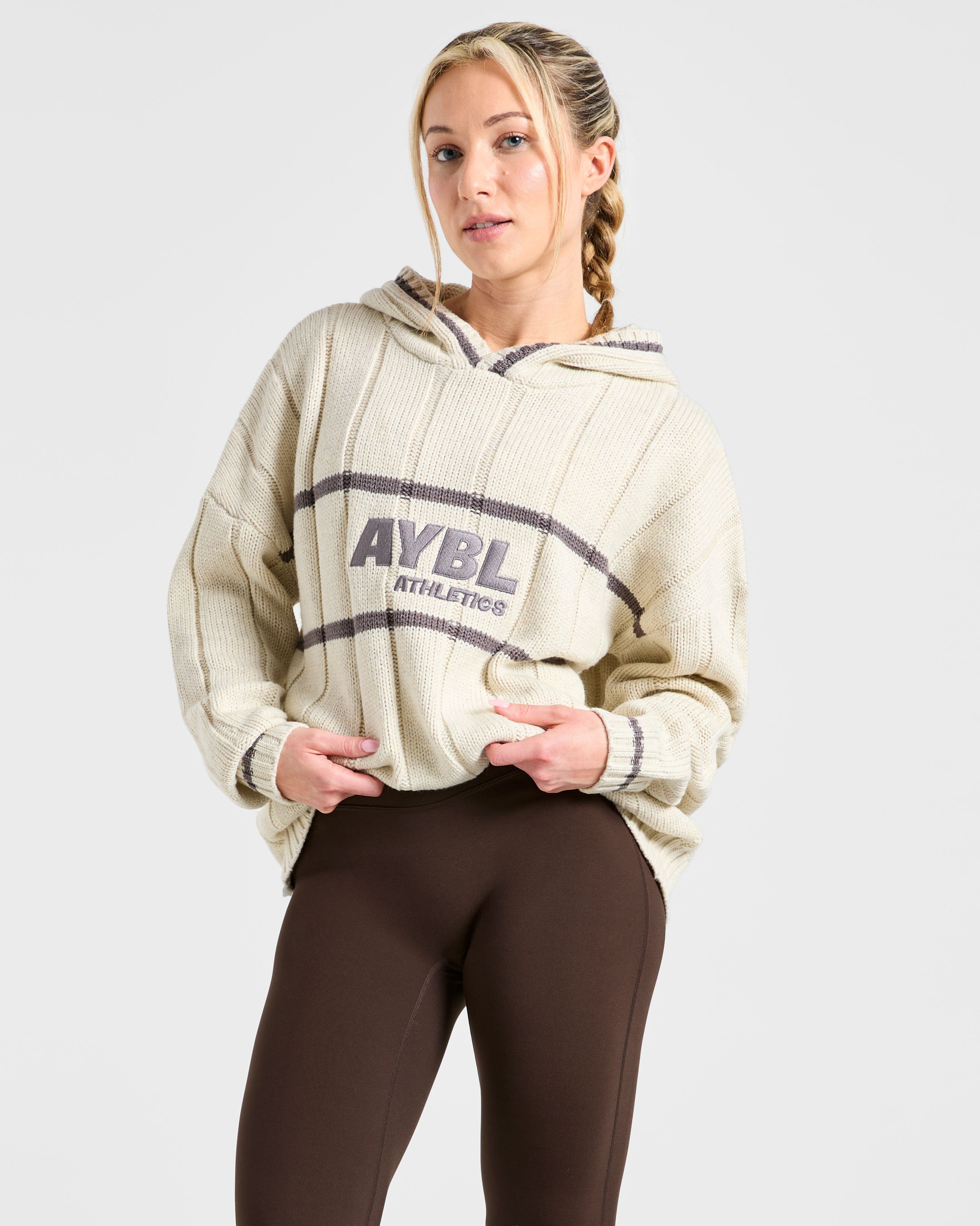 Athletics Oversized Knitted Hoodie - Oatmeal
