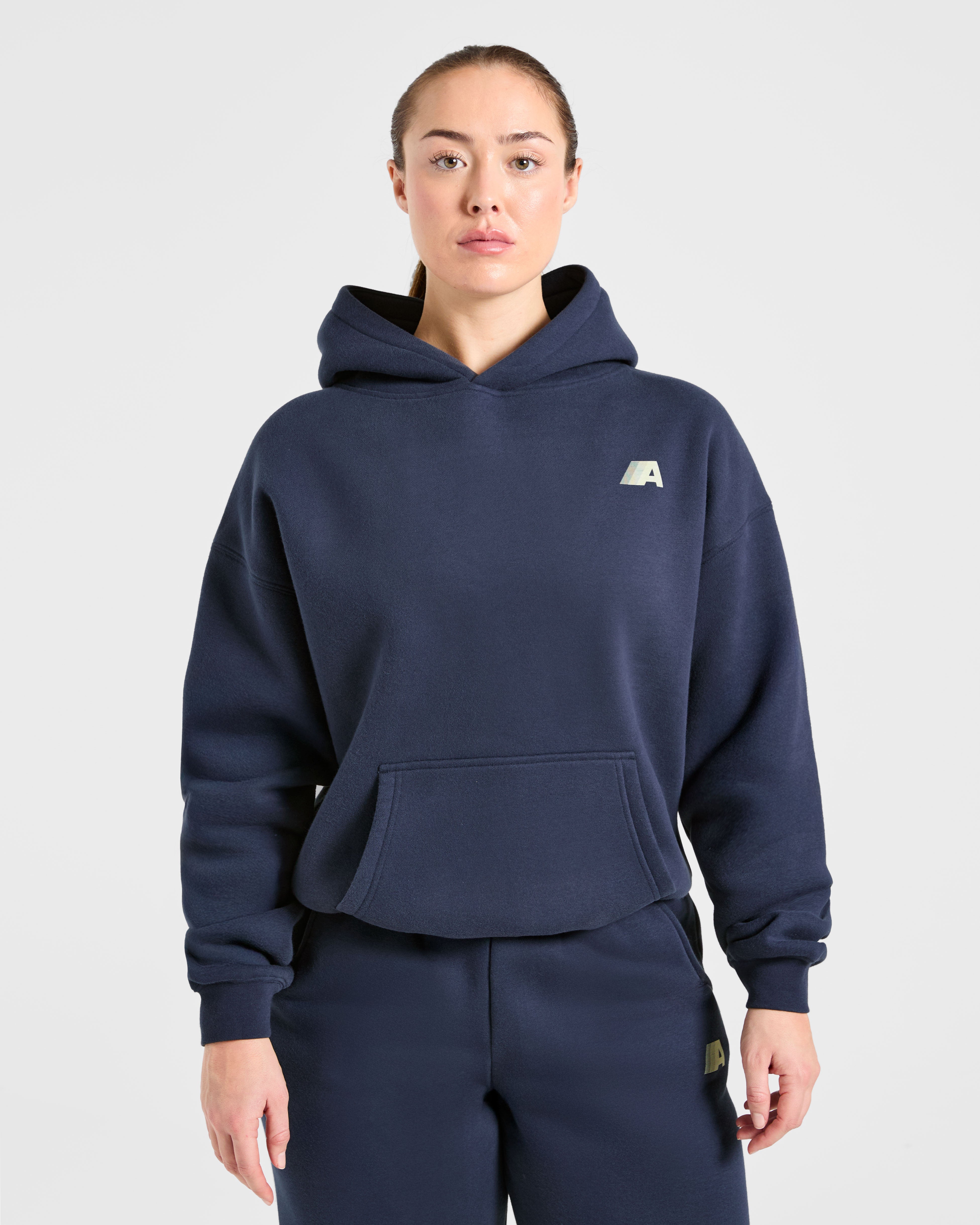 Retro Athletics Oversized Hoodie - Navy/Yellow