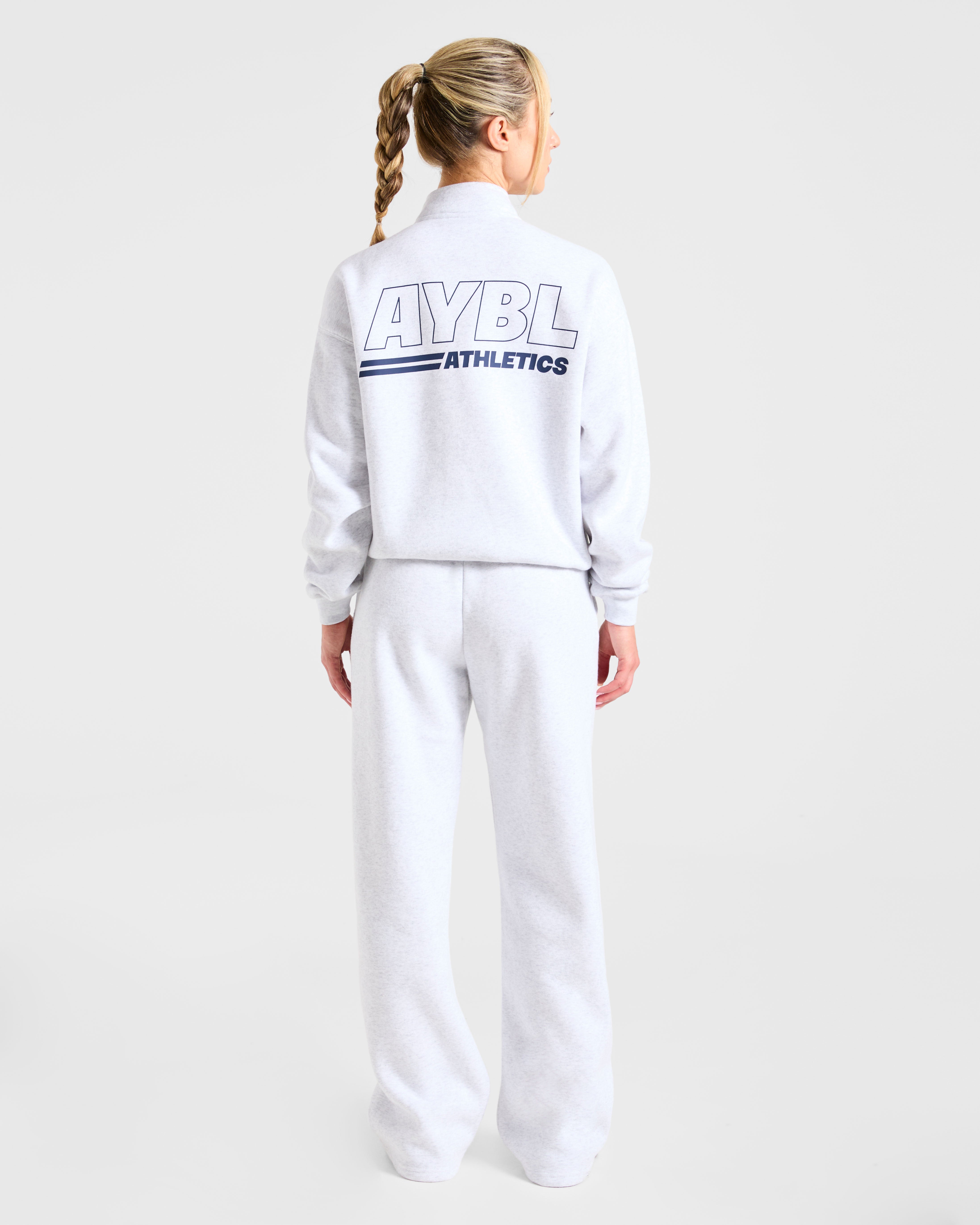 Athletics Track Oversized 1/4 Zip Pullover - Heather Grey/Navy