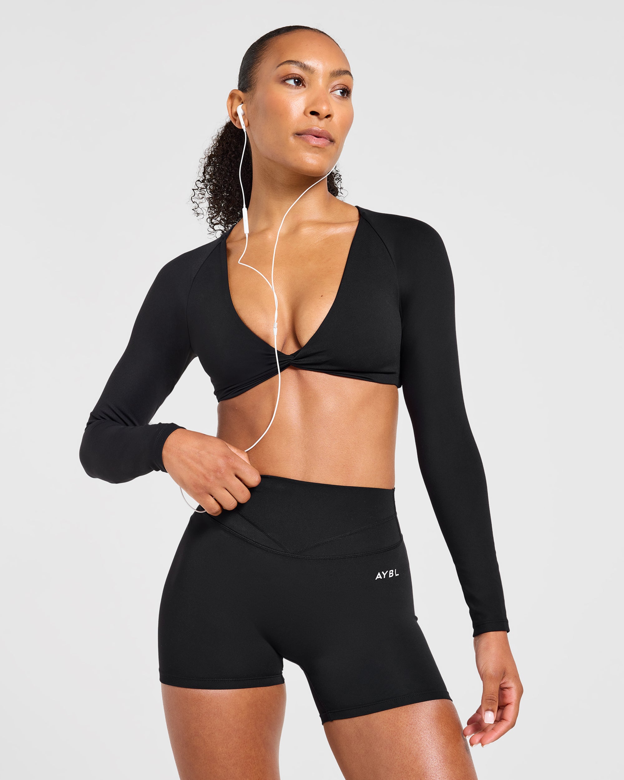 Engage Long Sleeve Crop Top - Black