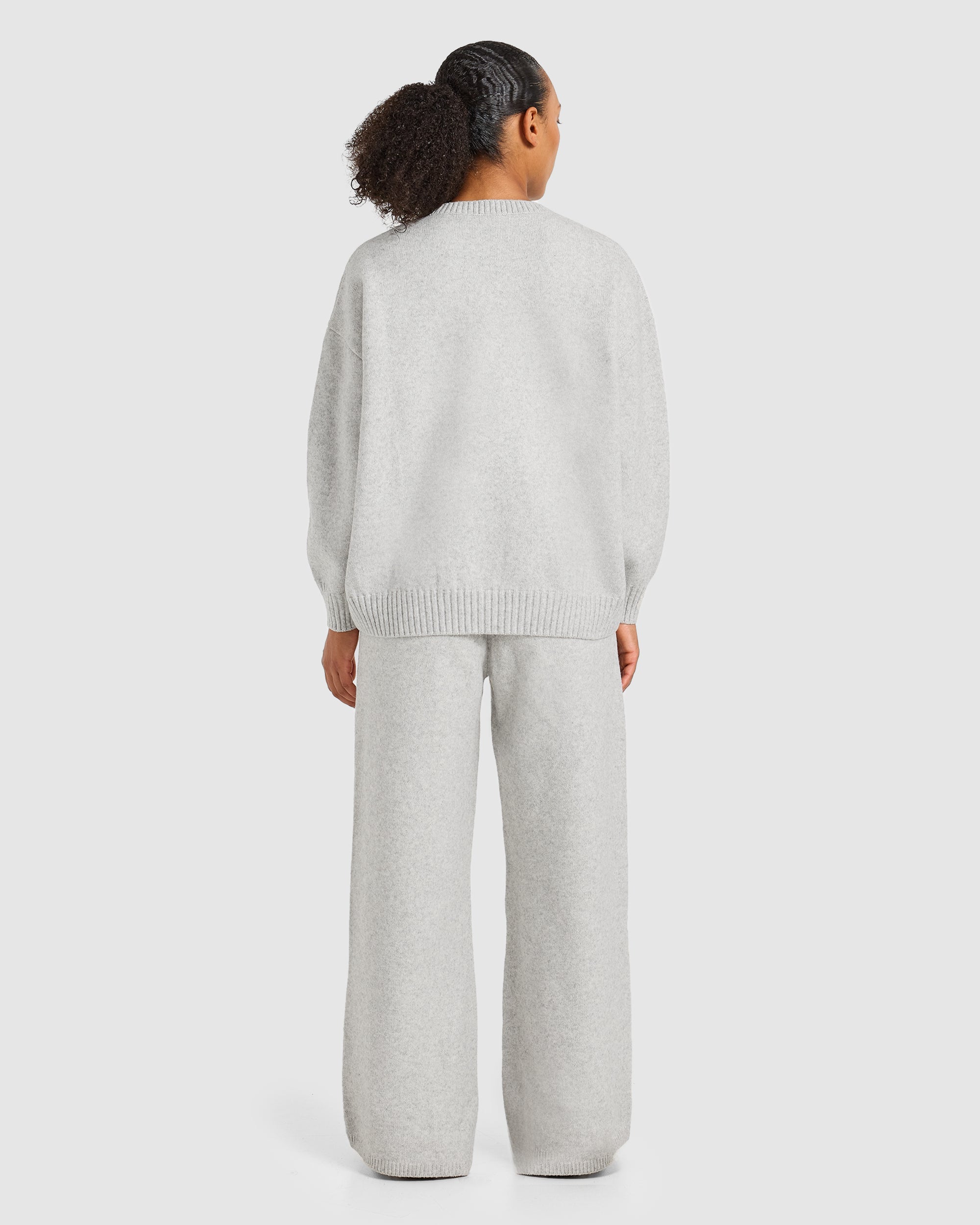 Varsity Oversized Knitted Joggers - Grey Marl/Burgundy