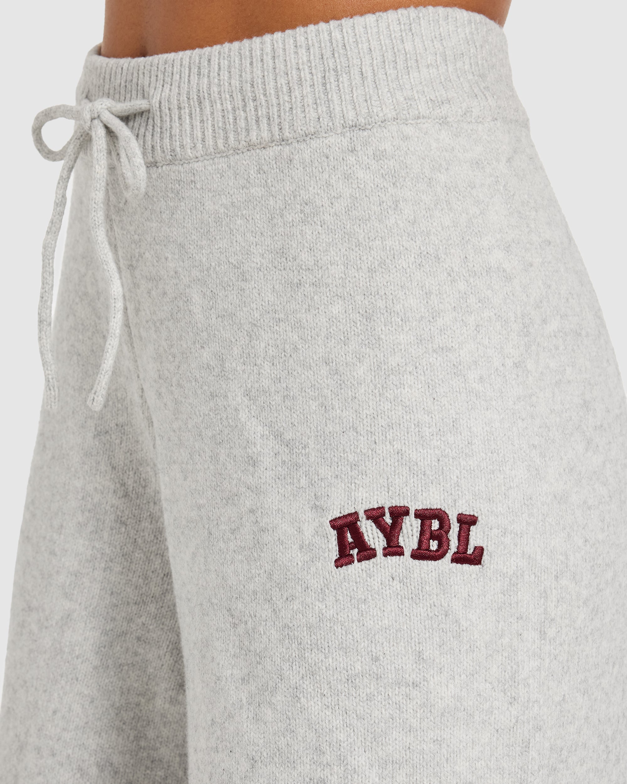 Varsity Oversized Knitted Joggers - Grey Marl/Burgundy