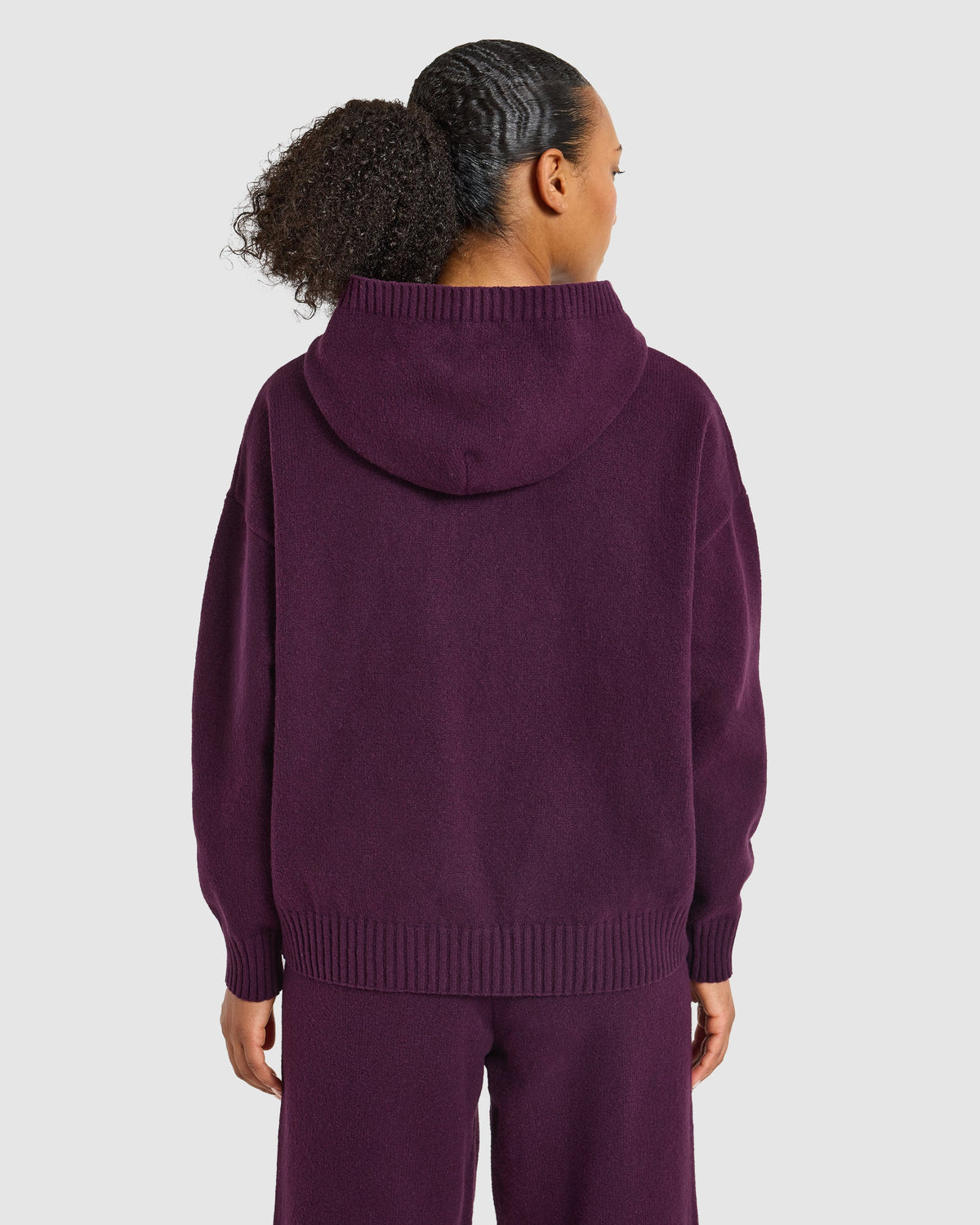 Varsity Oversized Knitted Hoodie - Plum