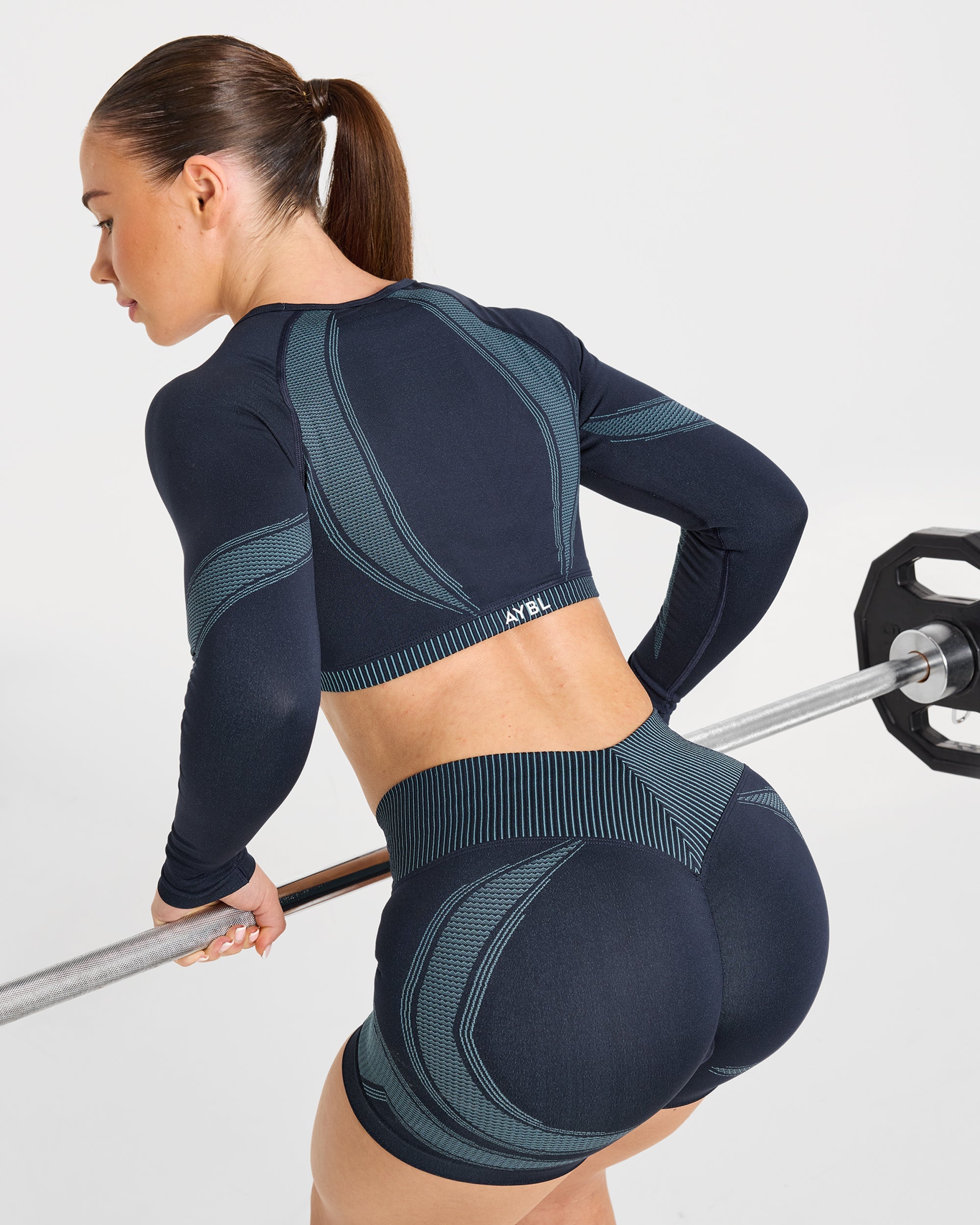 Charge Seamless Long Sleeve Crop Top - Navy