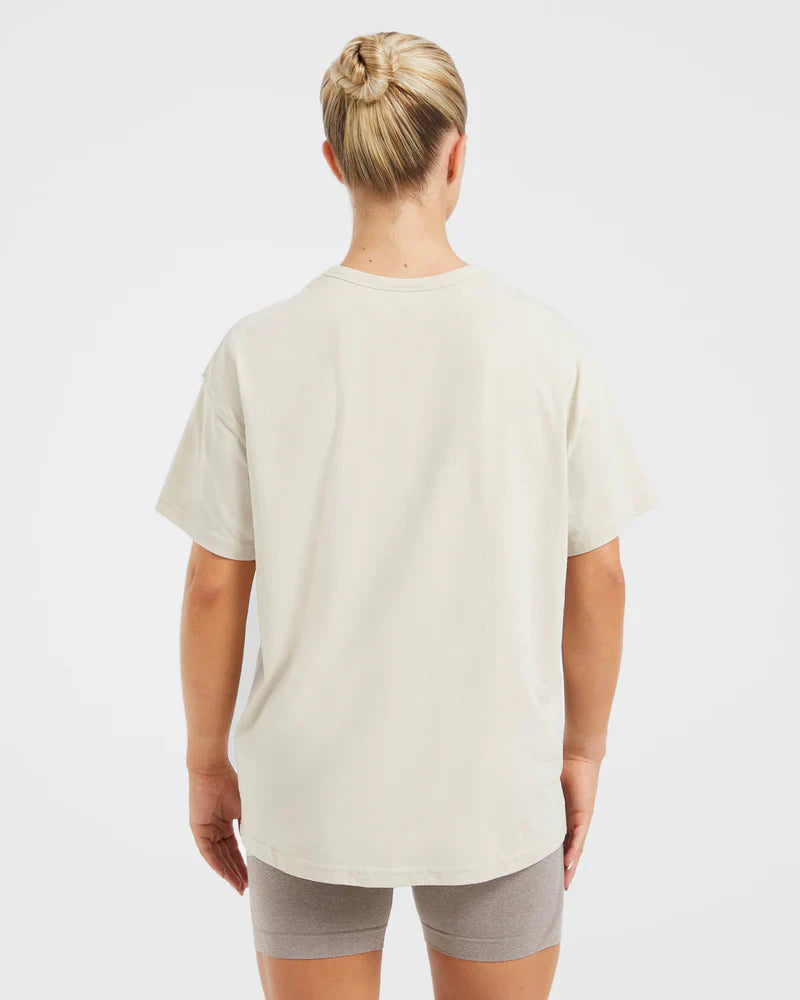 Varsity Oversized T Shirt - Beige