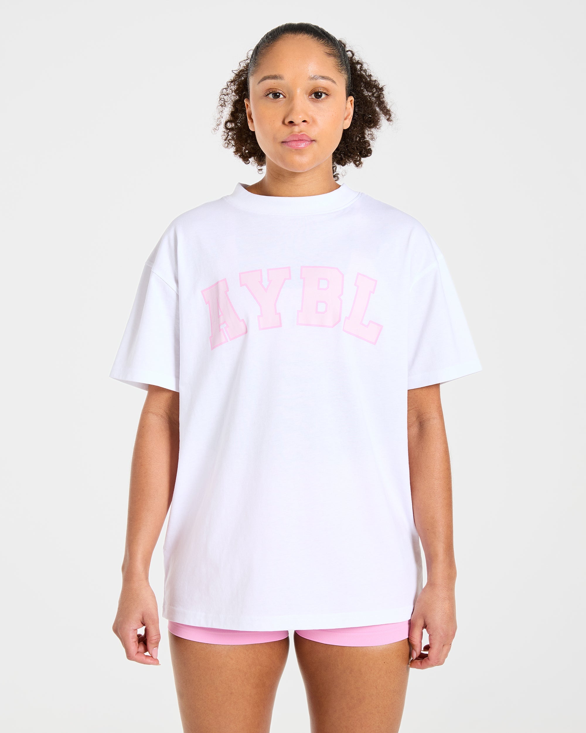Varsity 2.0 Oversized T Shirt - White/Pink