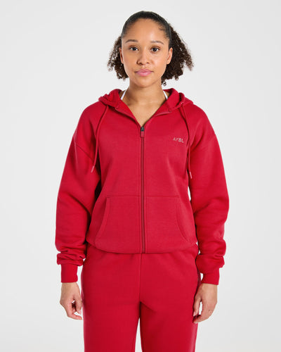 Lifestyle Oversized Zip Up Hoodie - Red